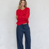 Chloe Cozy V-Neck Sweater in Pink