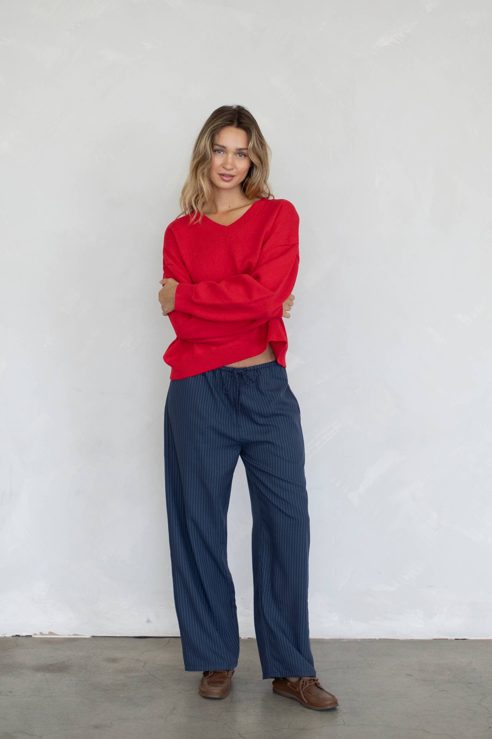 Chloe Cozy V-Neck Sweater in Pink