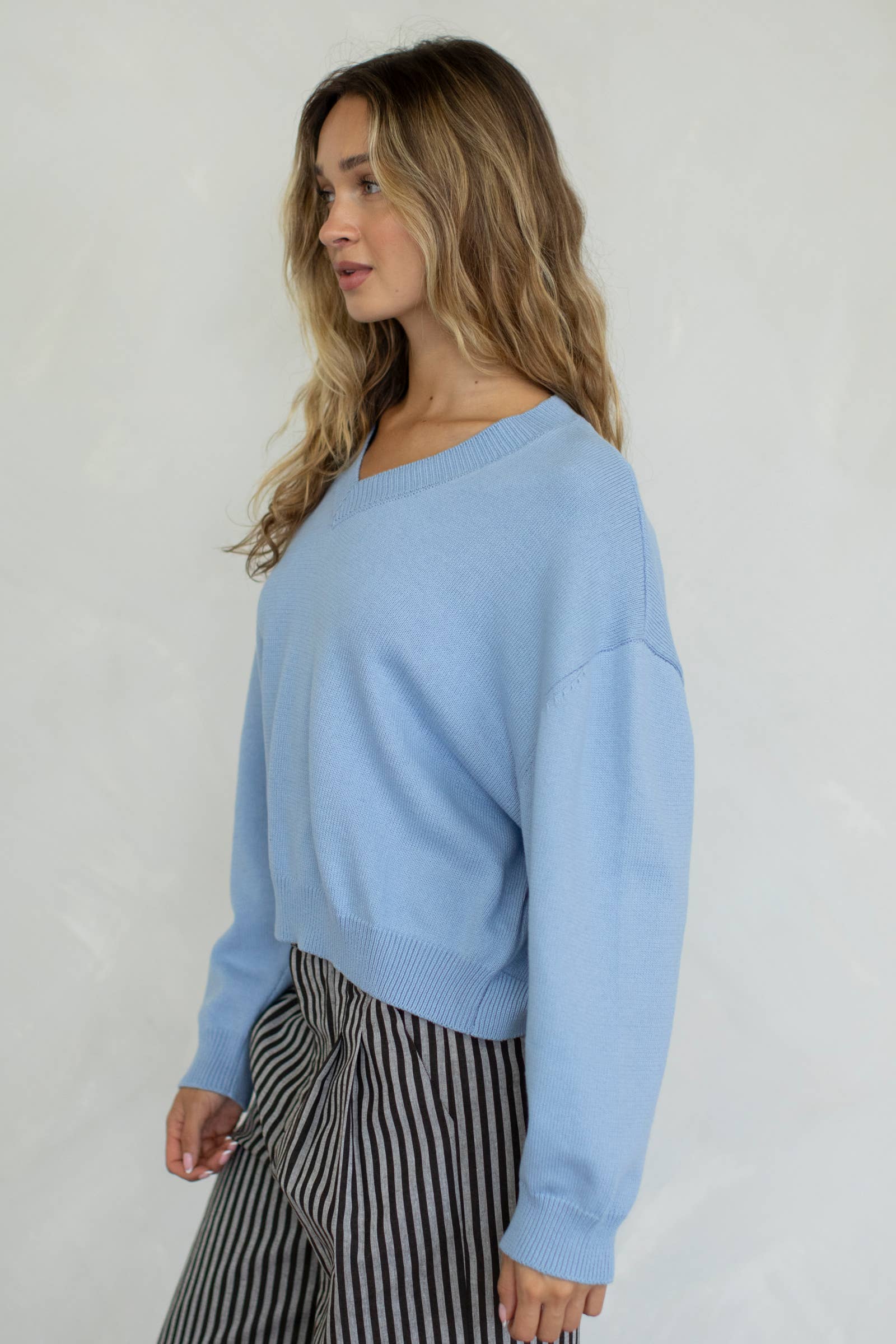 Chloe Cozy V-Neck Sweater in Pink