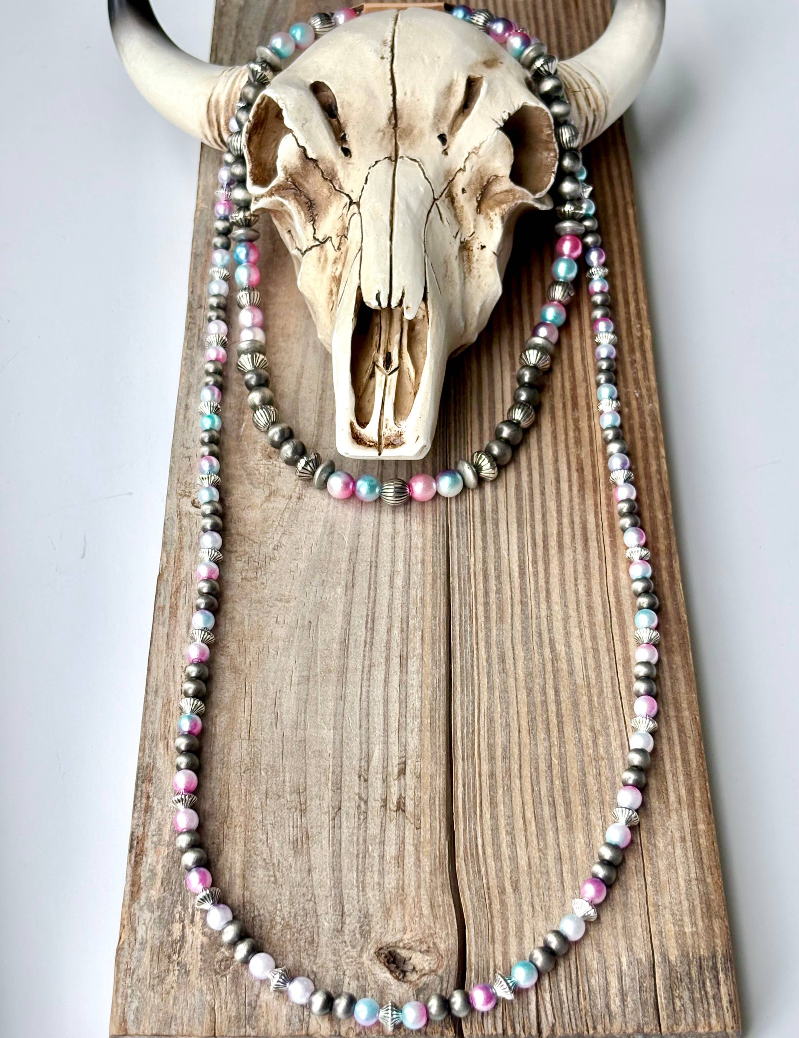 2 Layered Navajo Style Pearl Bead Necklace