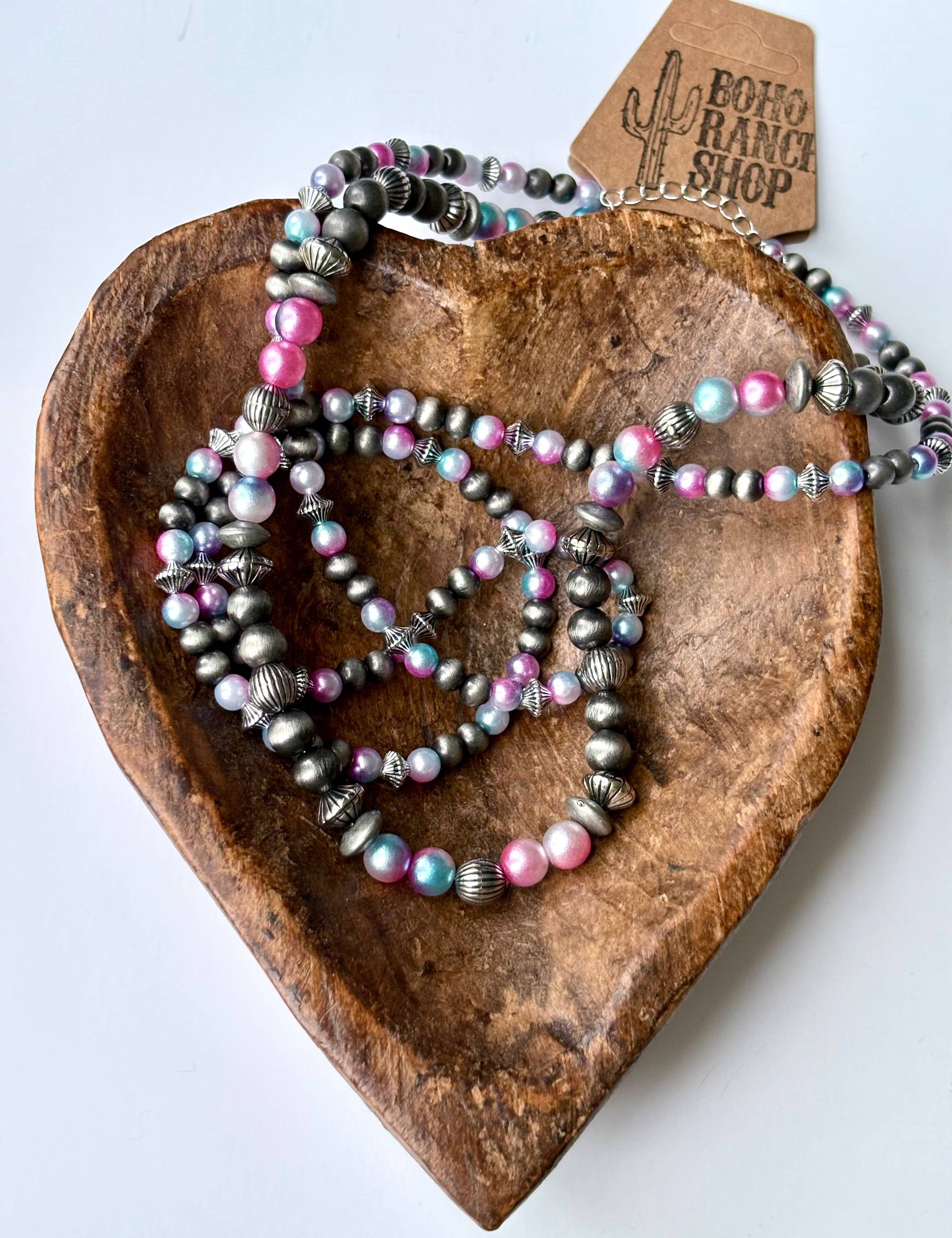 2 Layered Navajo Style Pearl Bead Necklace