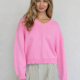 Chloe Cozy V-Neck Sweater in Pink