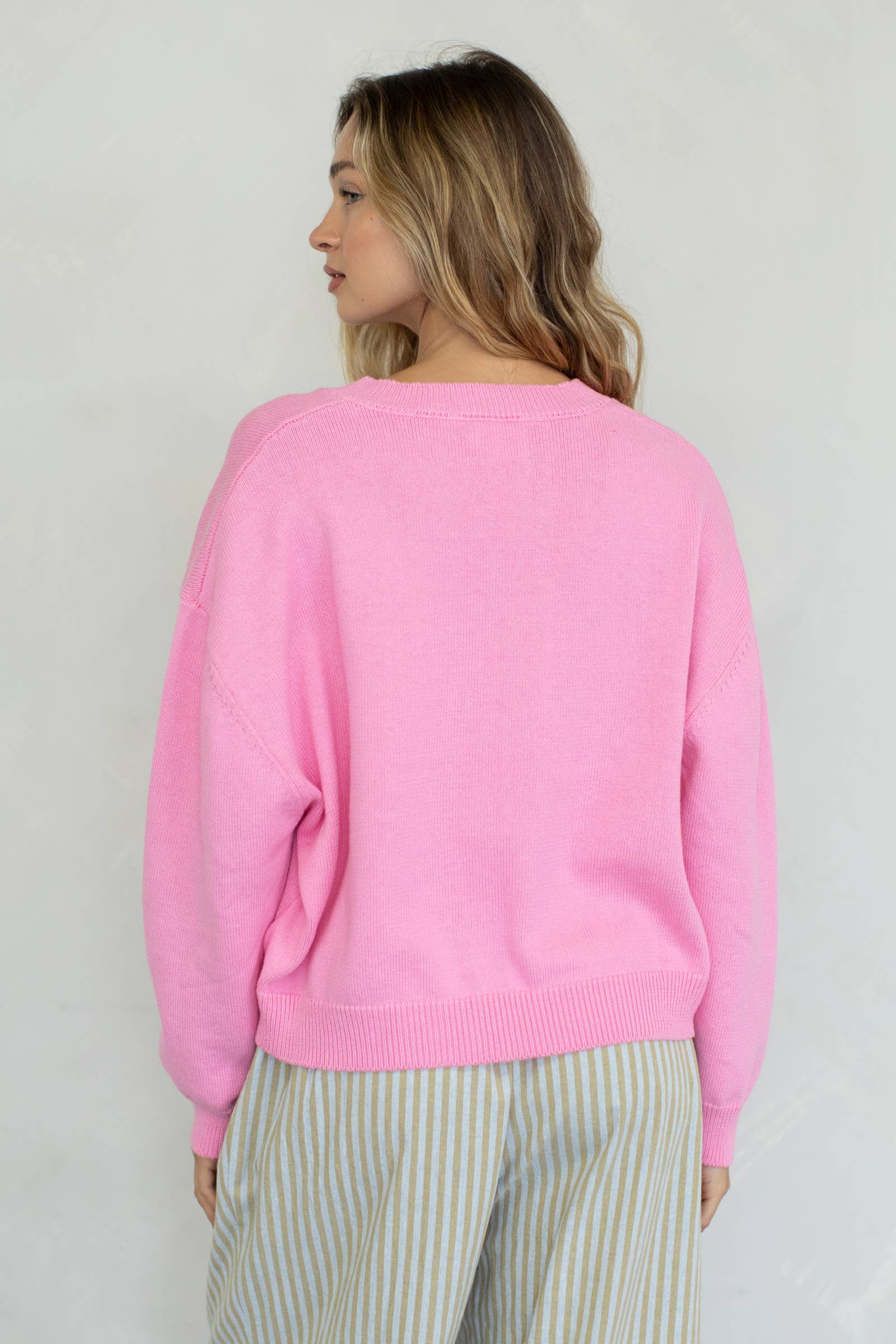 Chloe Cozy V-Neck Sweater in Pink