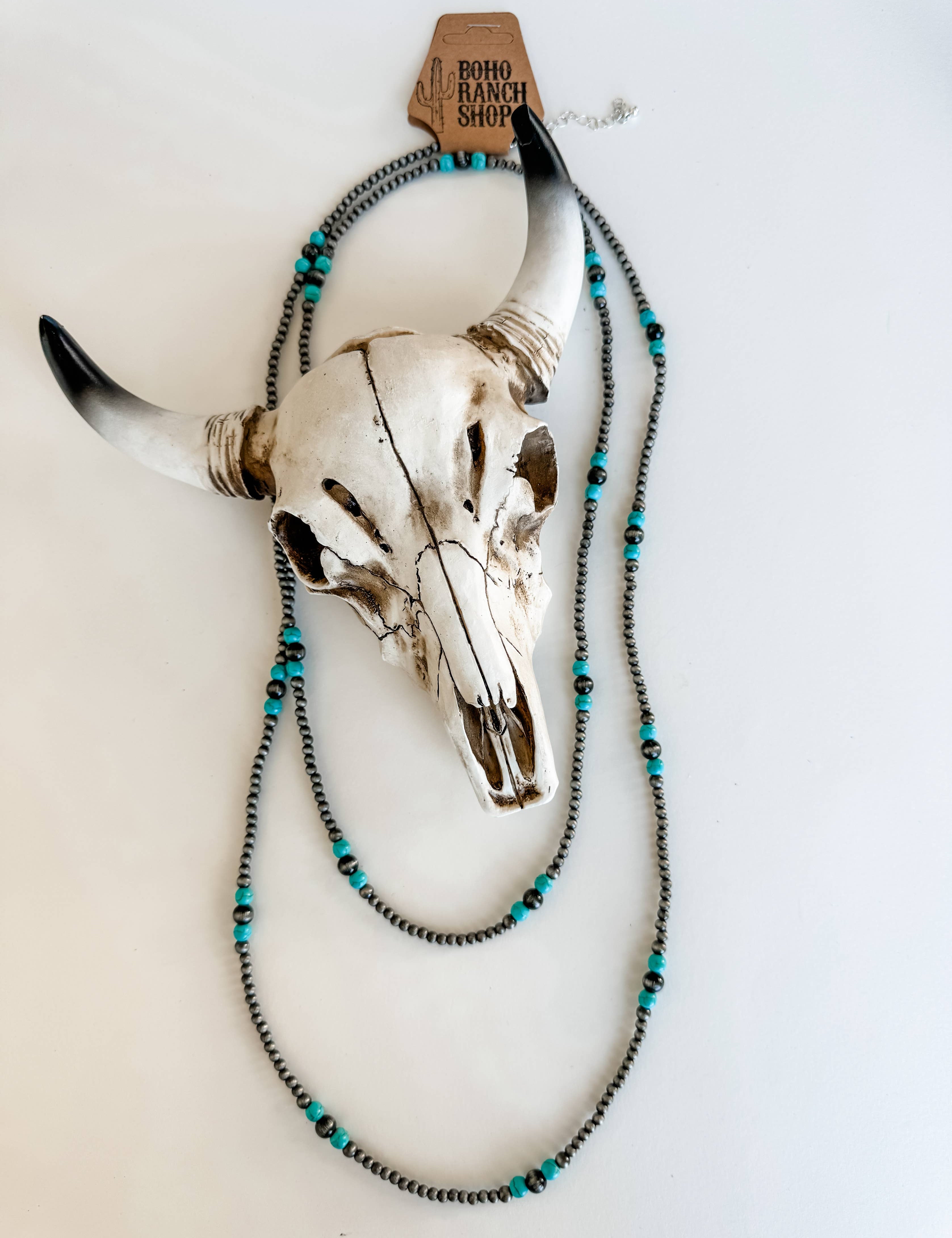 60″ Navajo Style Pearl and Bead Necklace
