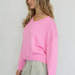Chloe Cozy V-Neck Sweater in Pink