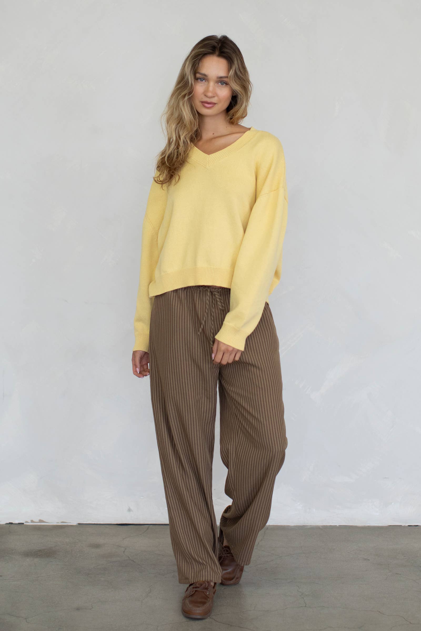 Chloe Cozy V-Neck Sweater in Pink