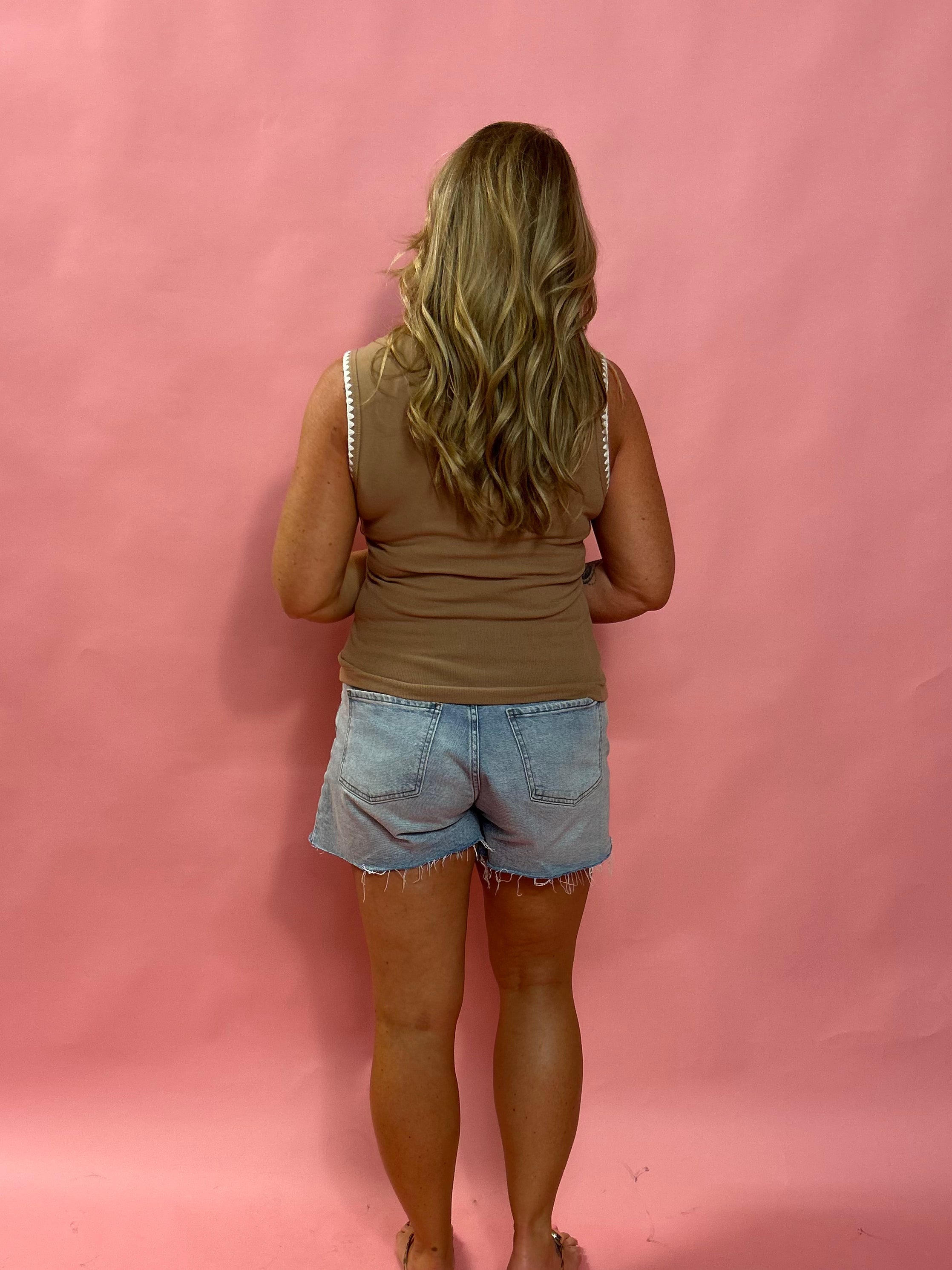 Avril Rib Whipstitch Tank in Taupe