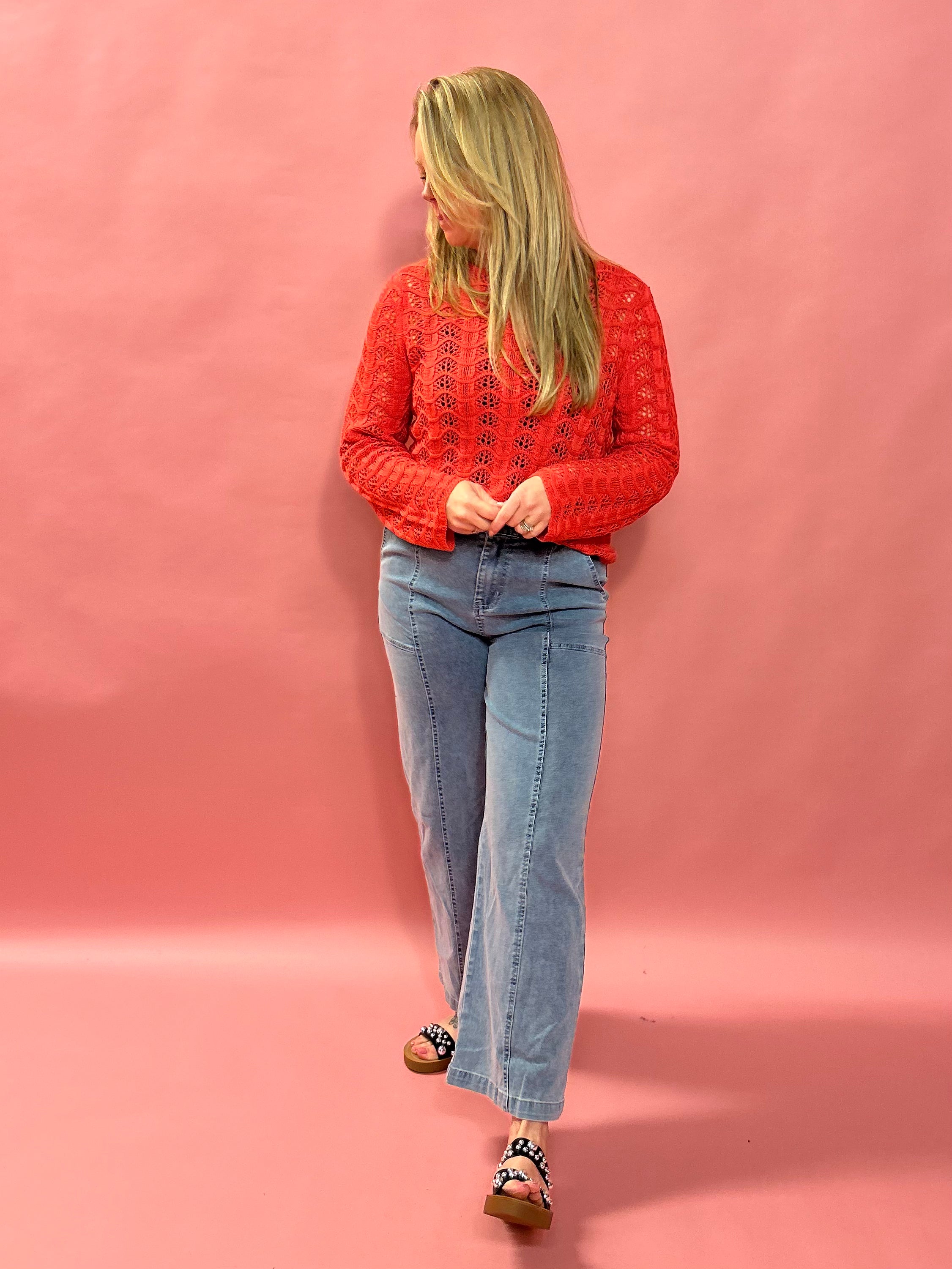 Azura Crochet Sweater in Persimmon