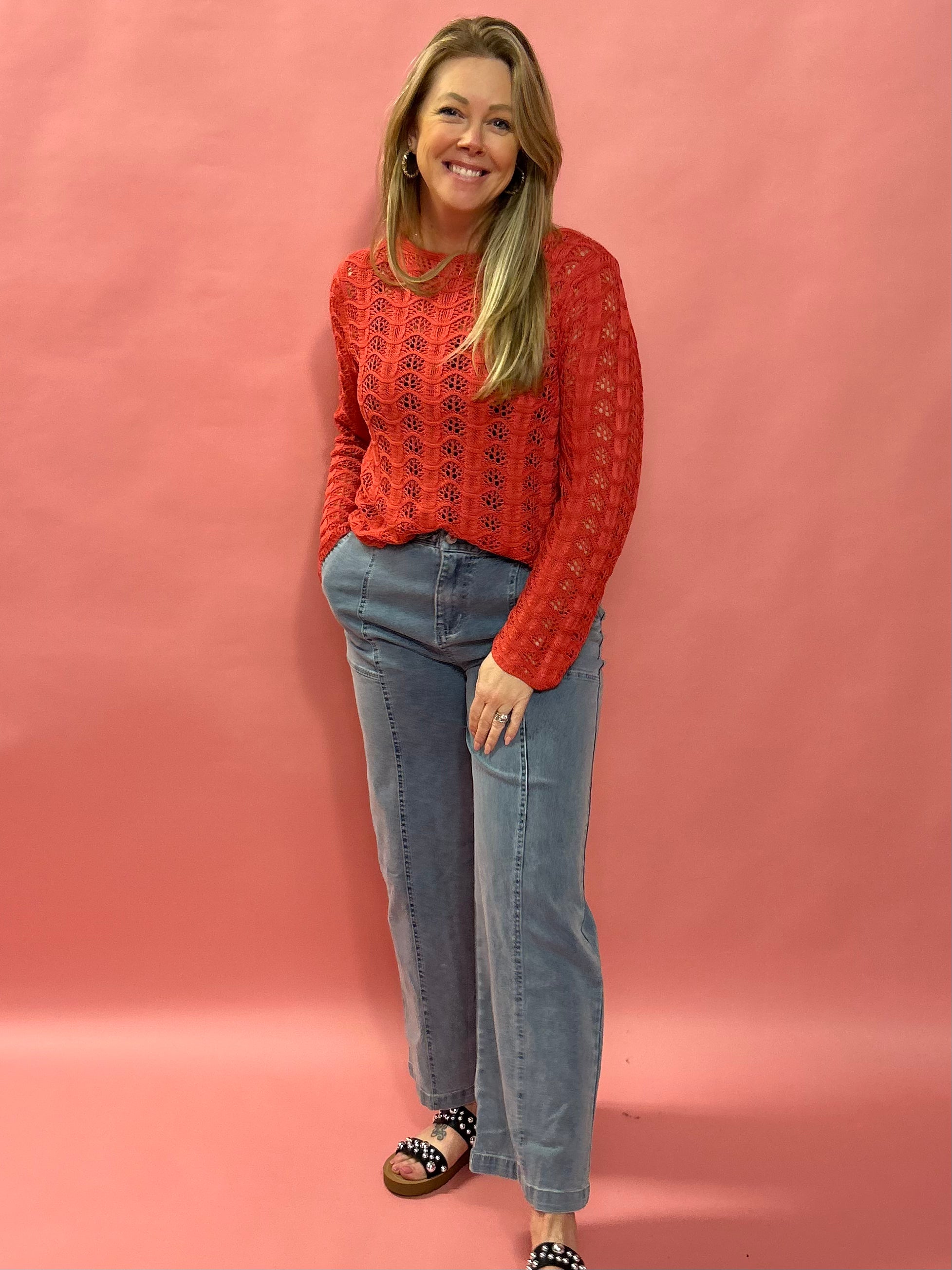 Azura Crochet Sweater in Persimmon