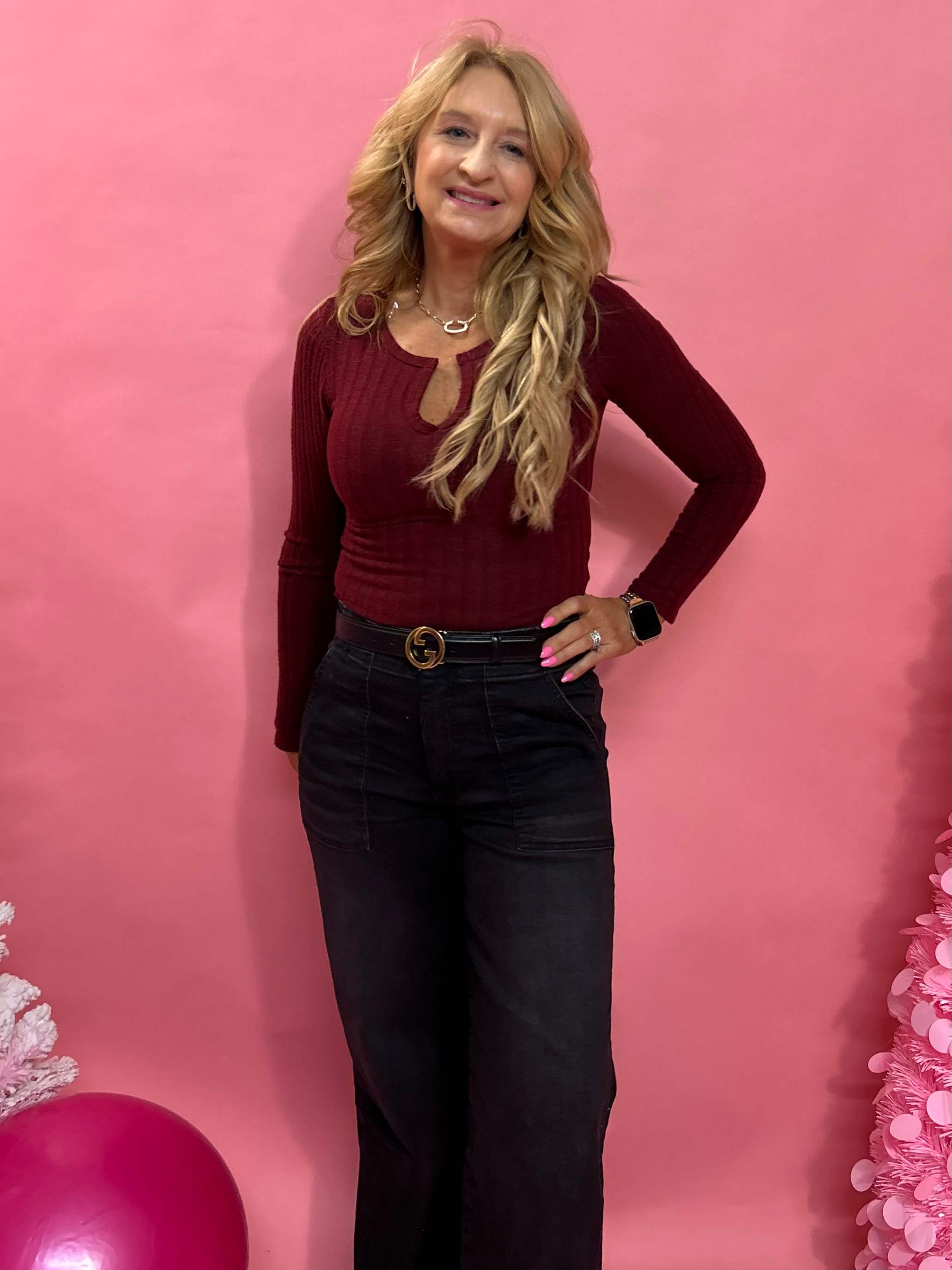 Barb Ribbed Knit Top in Burgundy