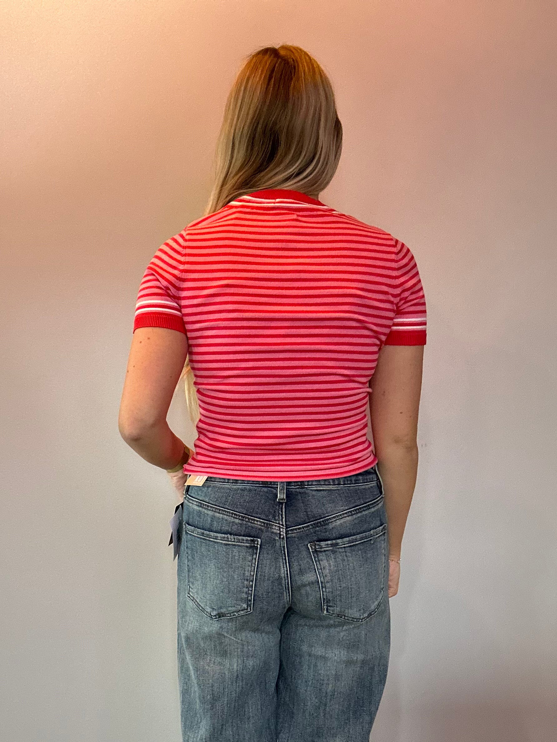 Blush Stripes Round Neck Sweater Top