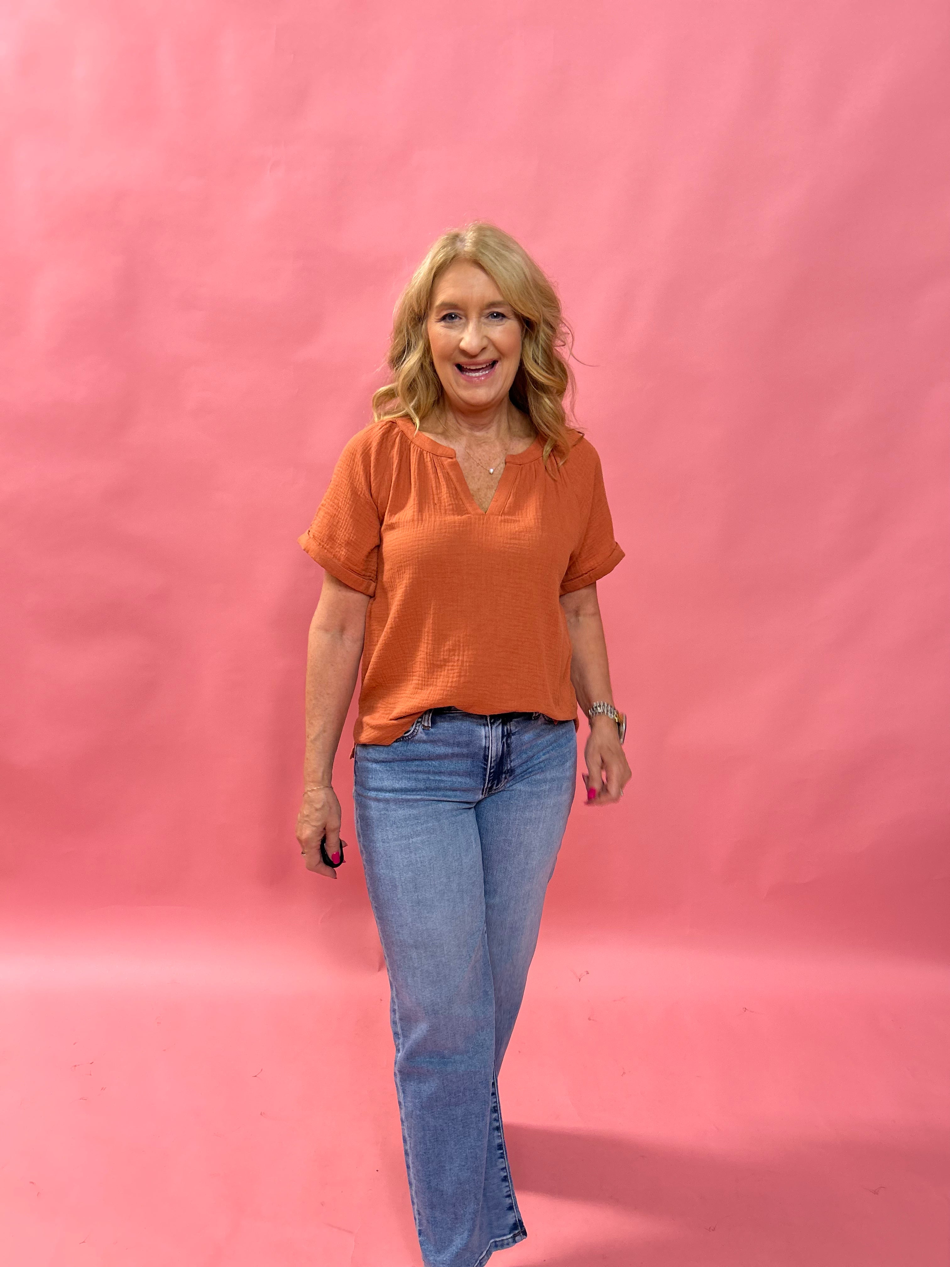 Breezy Days Cotton Gauze Top in Rust