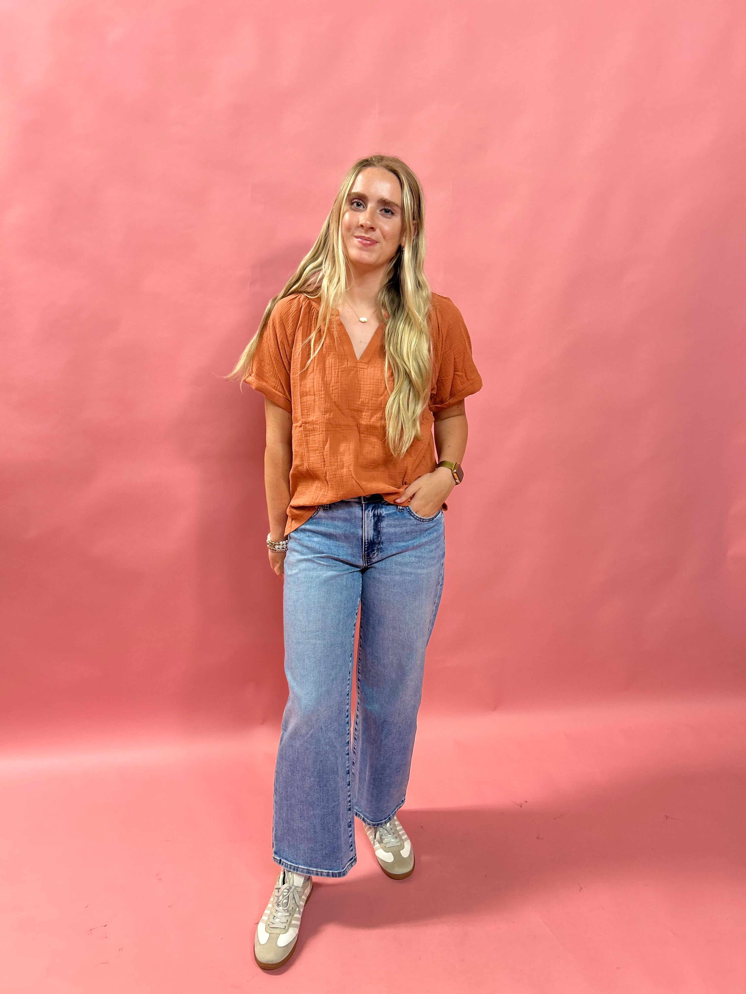 Breezy Days Cotton Gauze Top in Rust