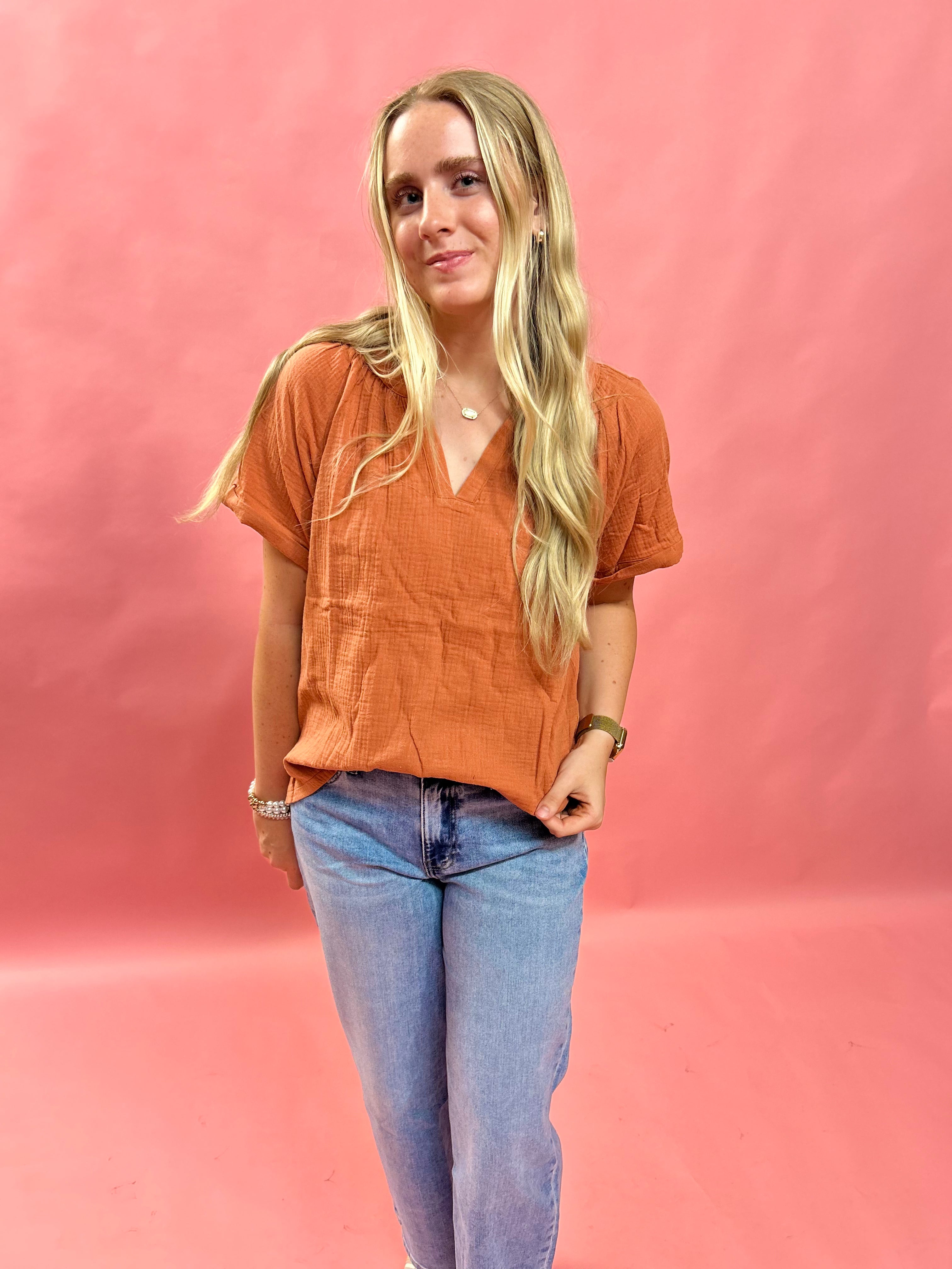 Breezy Days Cotton Gauze Top in Rust