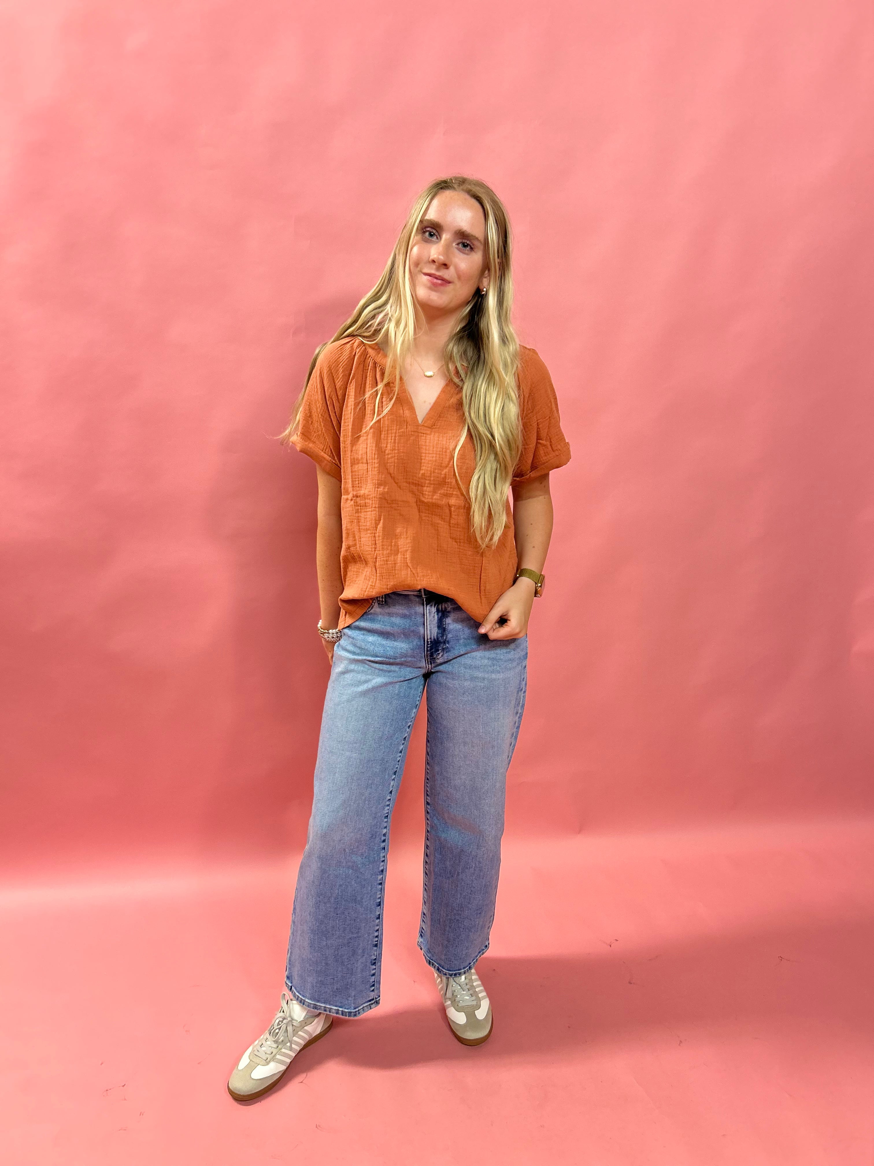 Breezy Days Cotton Gauze Top in Rust
