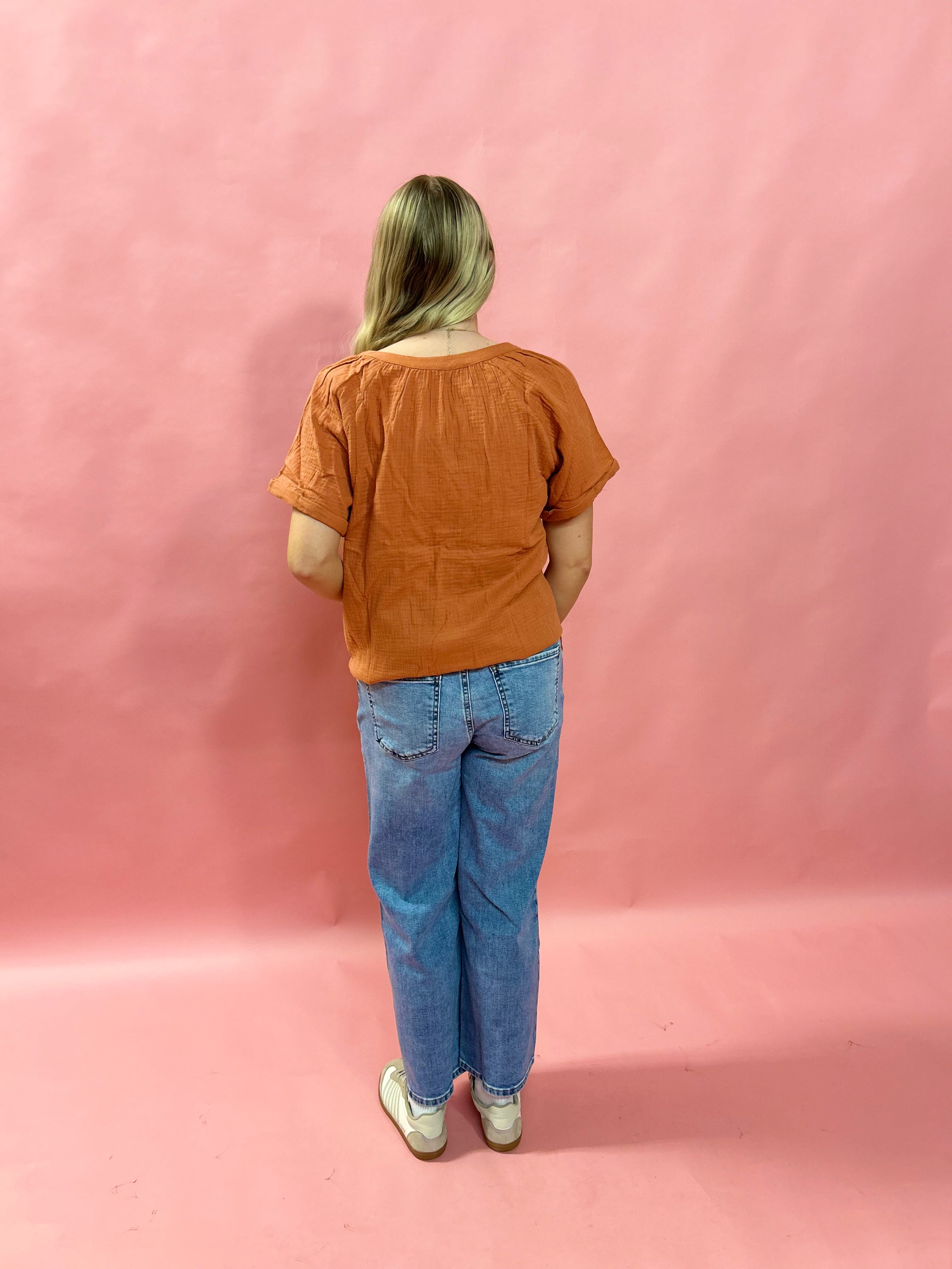 Breezy Days Cotton Gauze Top in Rust