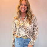 Brown Python Button Down Blouse