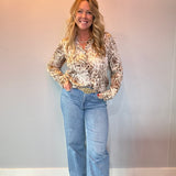 Brown Python Button Down Blouse