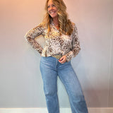 Brown Python Button Down Blouse