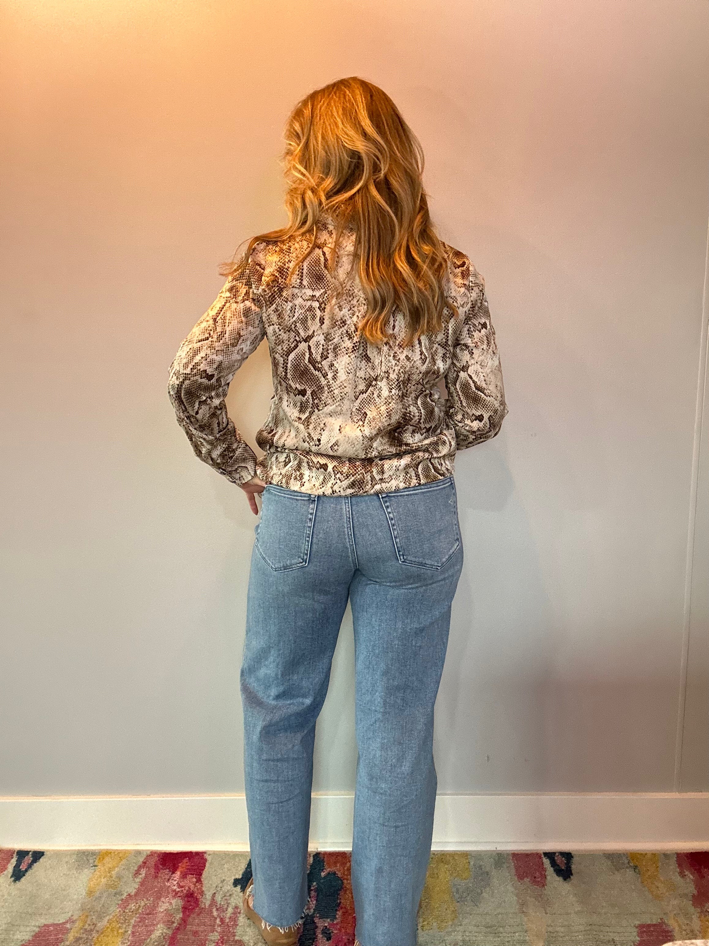 Brown Python Button Down Blouse