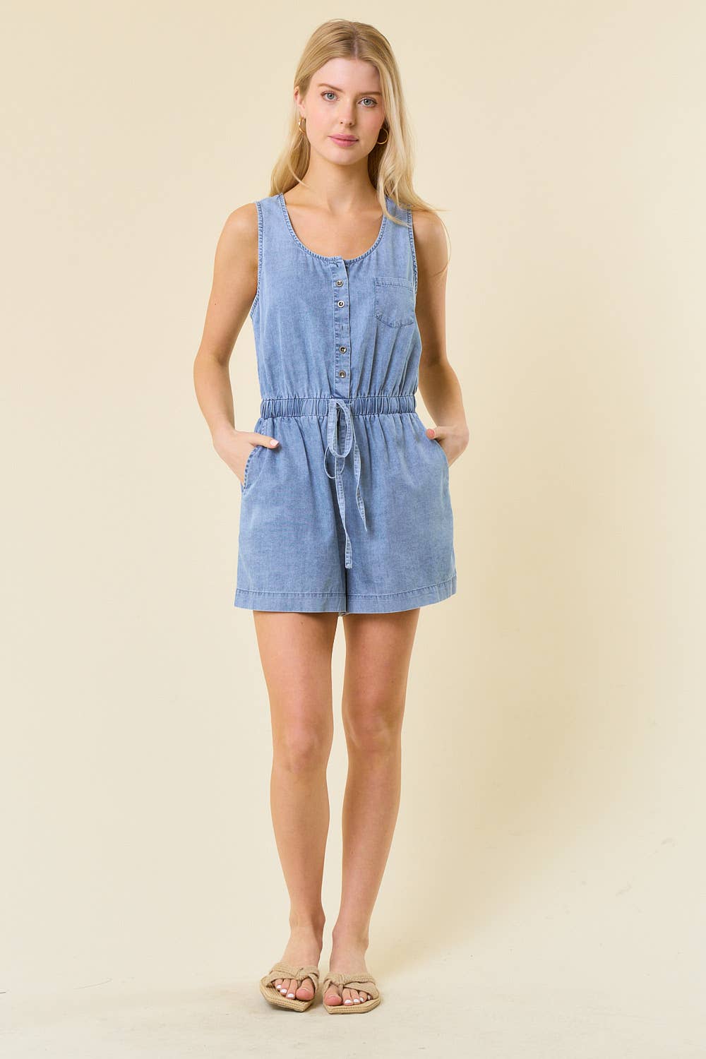 Concert Ready Tencel Denim Henley Romper