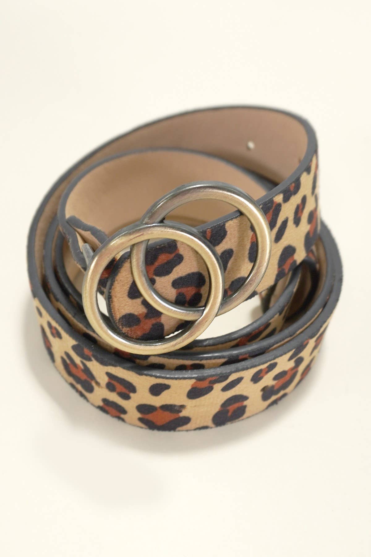 Double O Buckle Faux Leather Belt