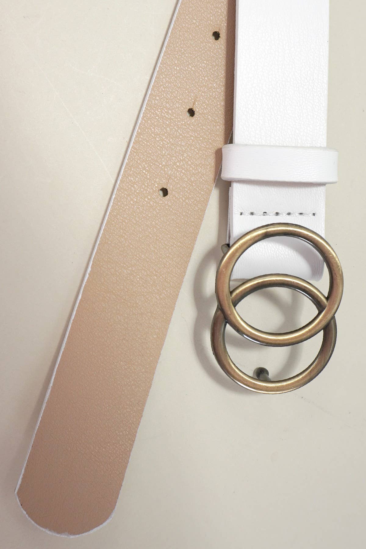 Double O Buckle Faux Leather Belt