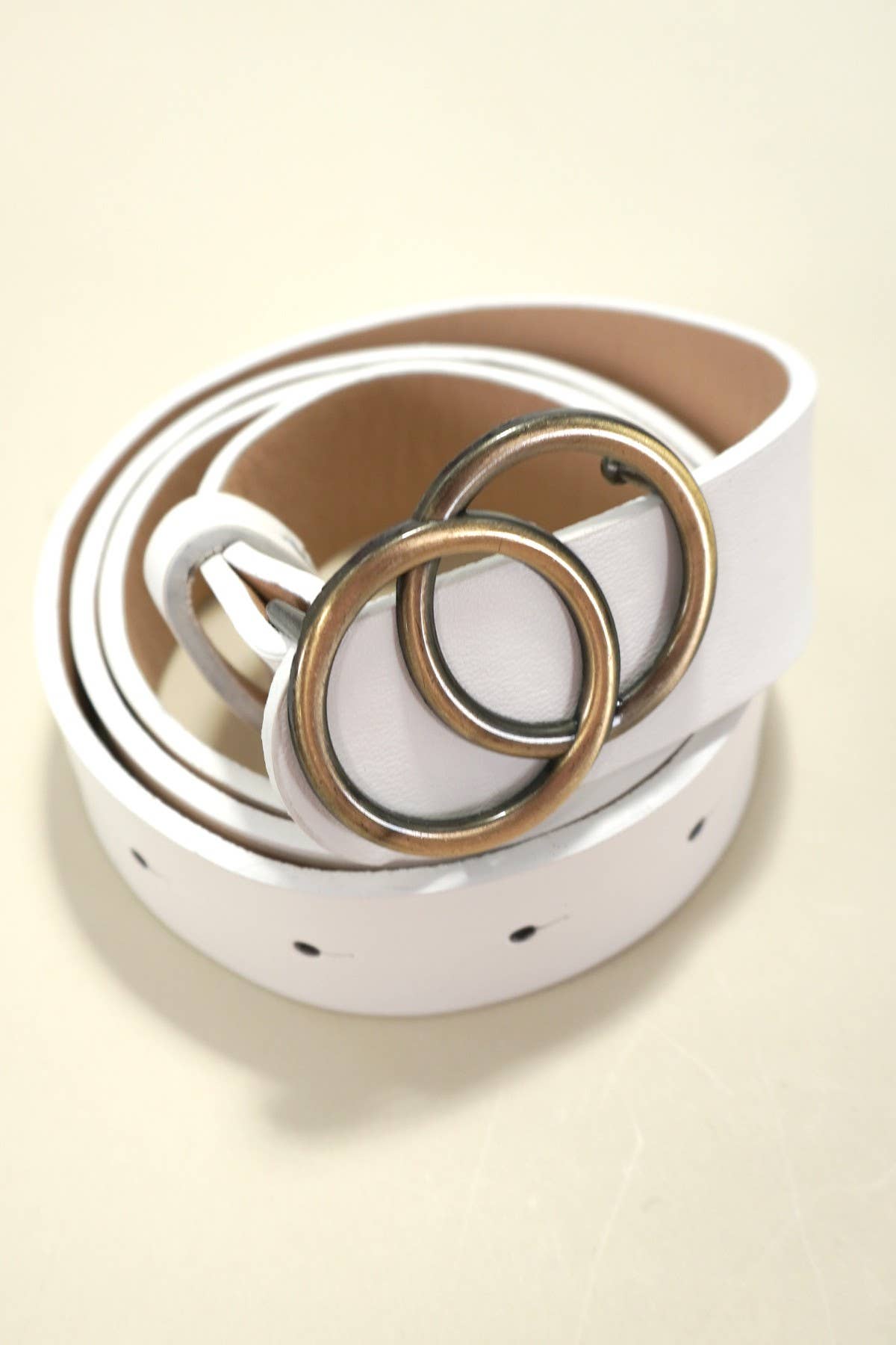 Double O Buckle Faux Leather Belt