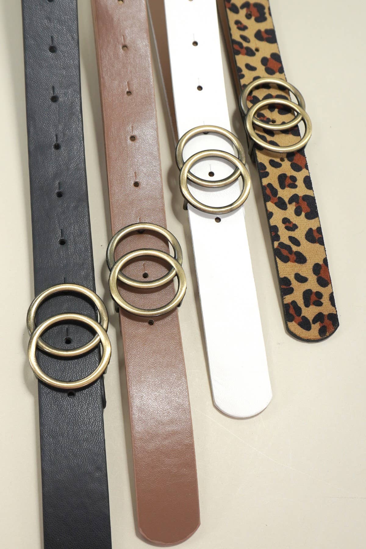 Double O Buckle Faux Leather Belt