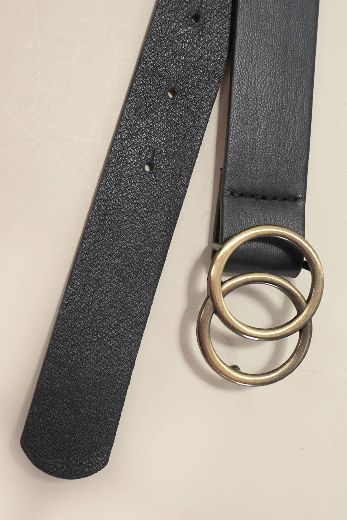 Double O Buckle Faux Leather Belt