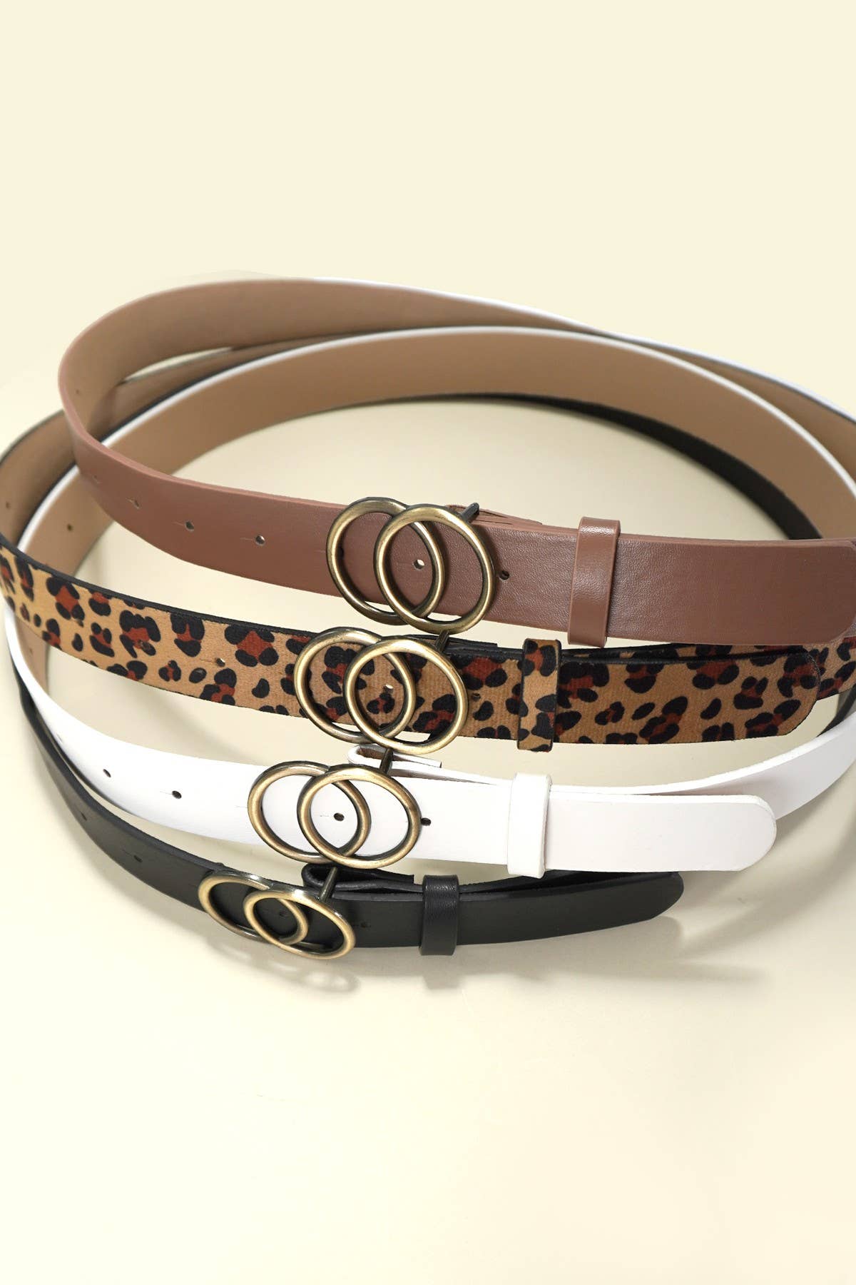 Double O Buckle Faux Leather Belt