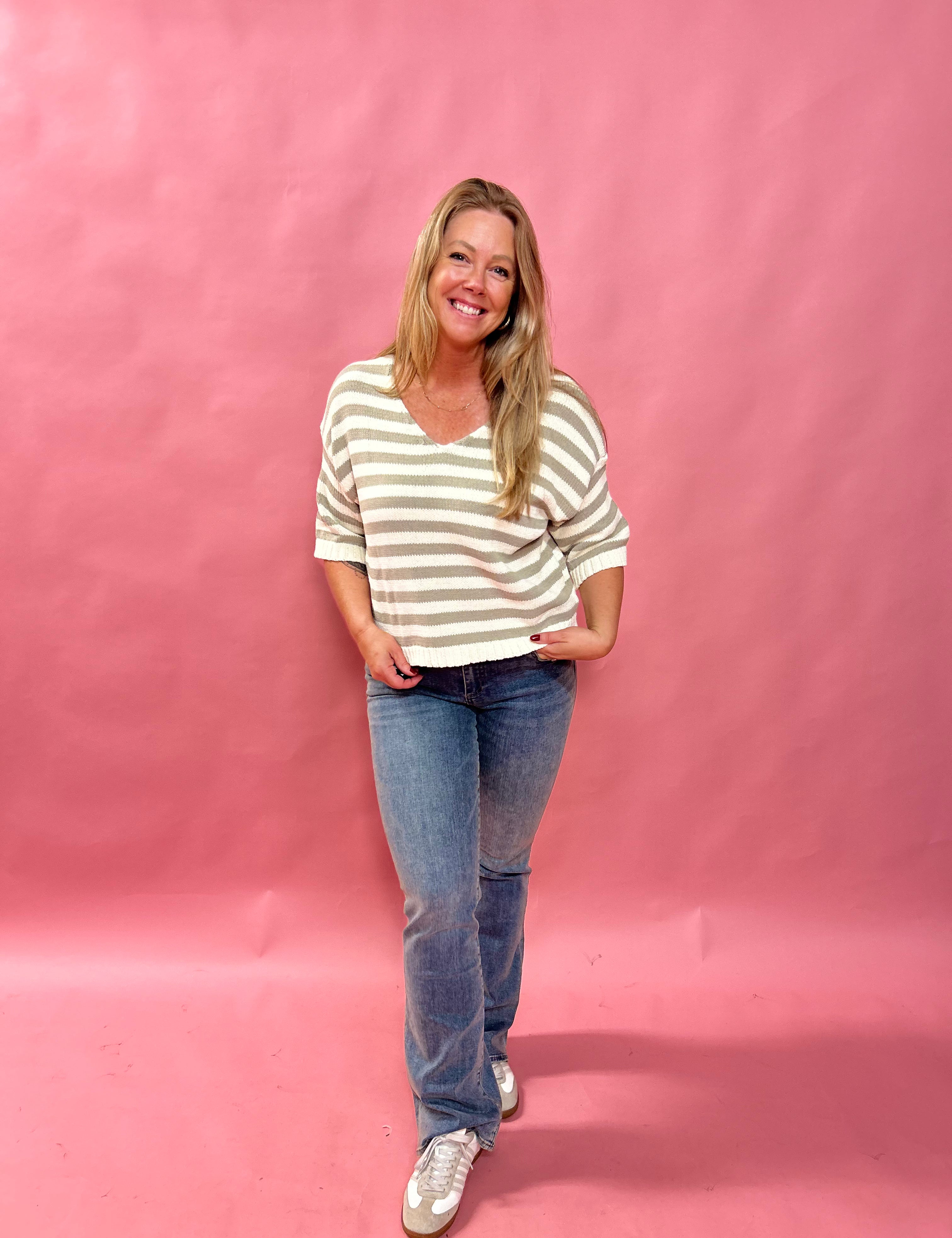 Easy Stripes V-Neck Knit Top