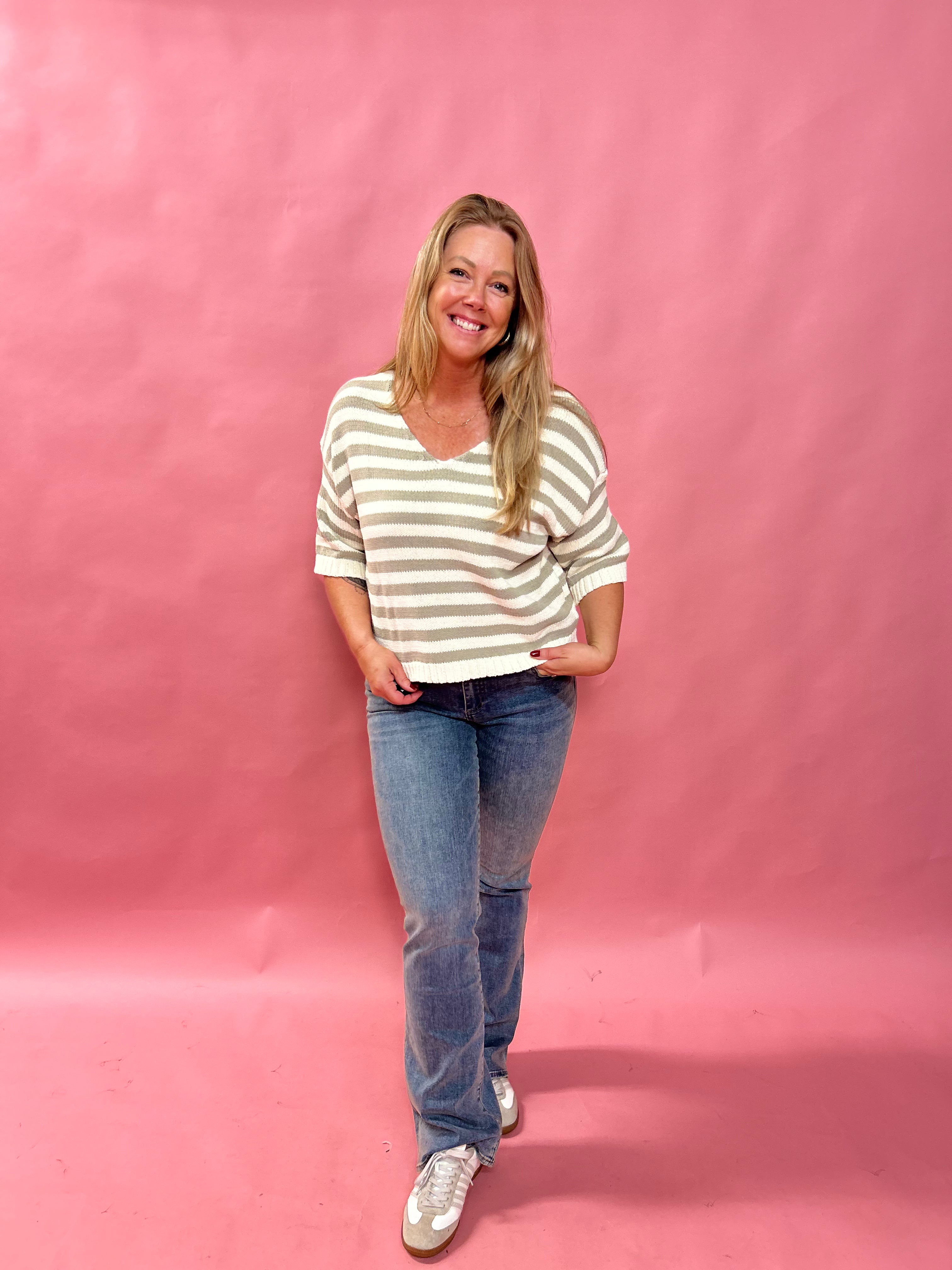 Easy Stripes V-Neck Knit Top