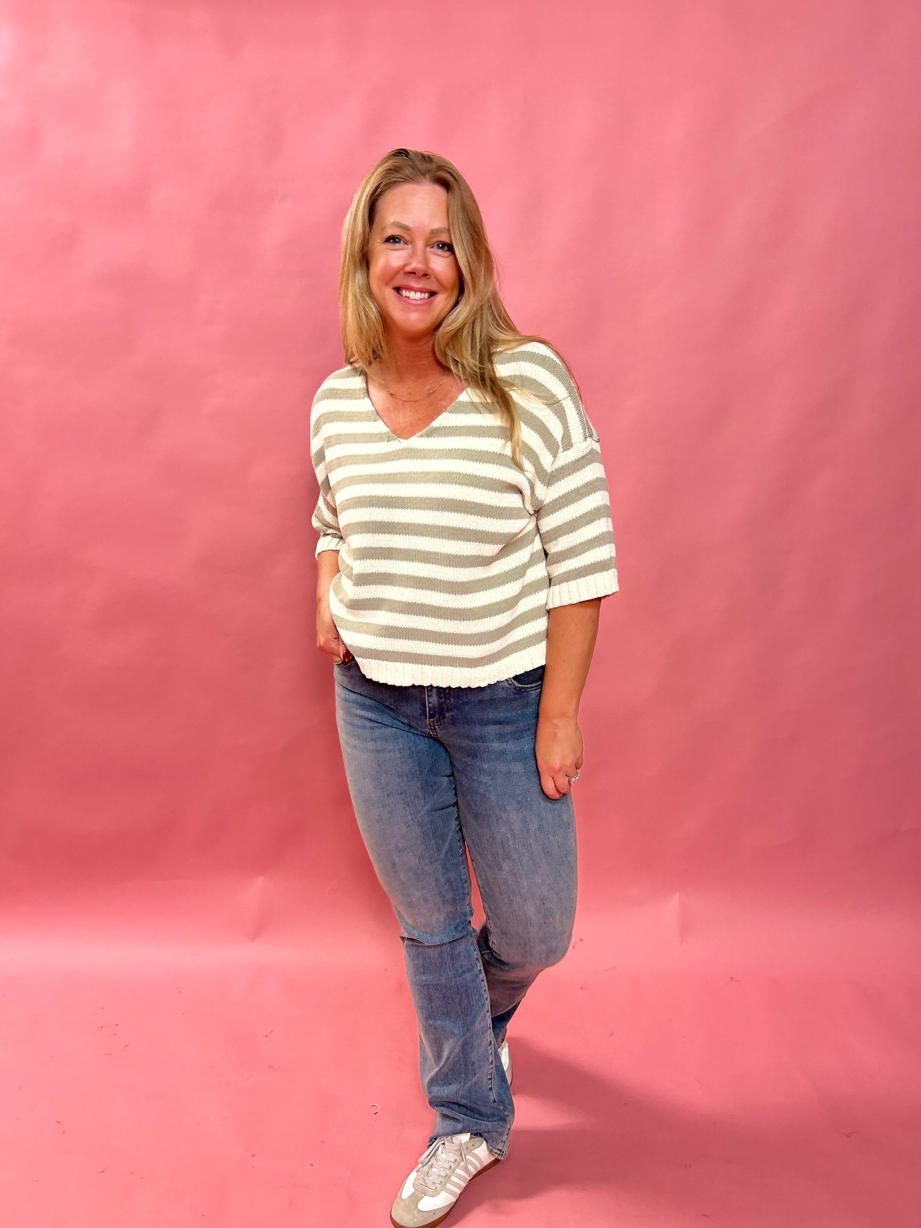 Easy Stripes V-Neck Knit Top