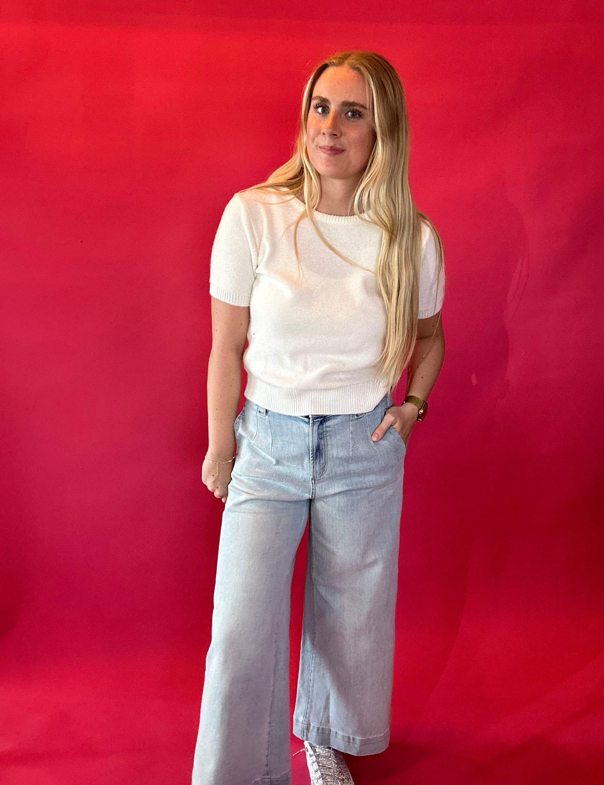 Effortless Days Knit Short Sleeve Sweater in White