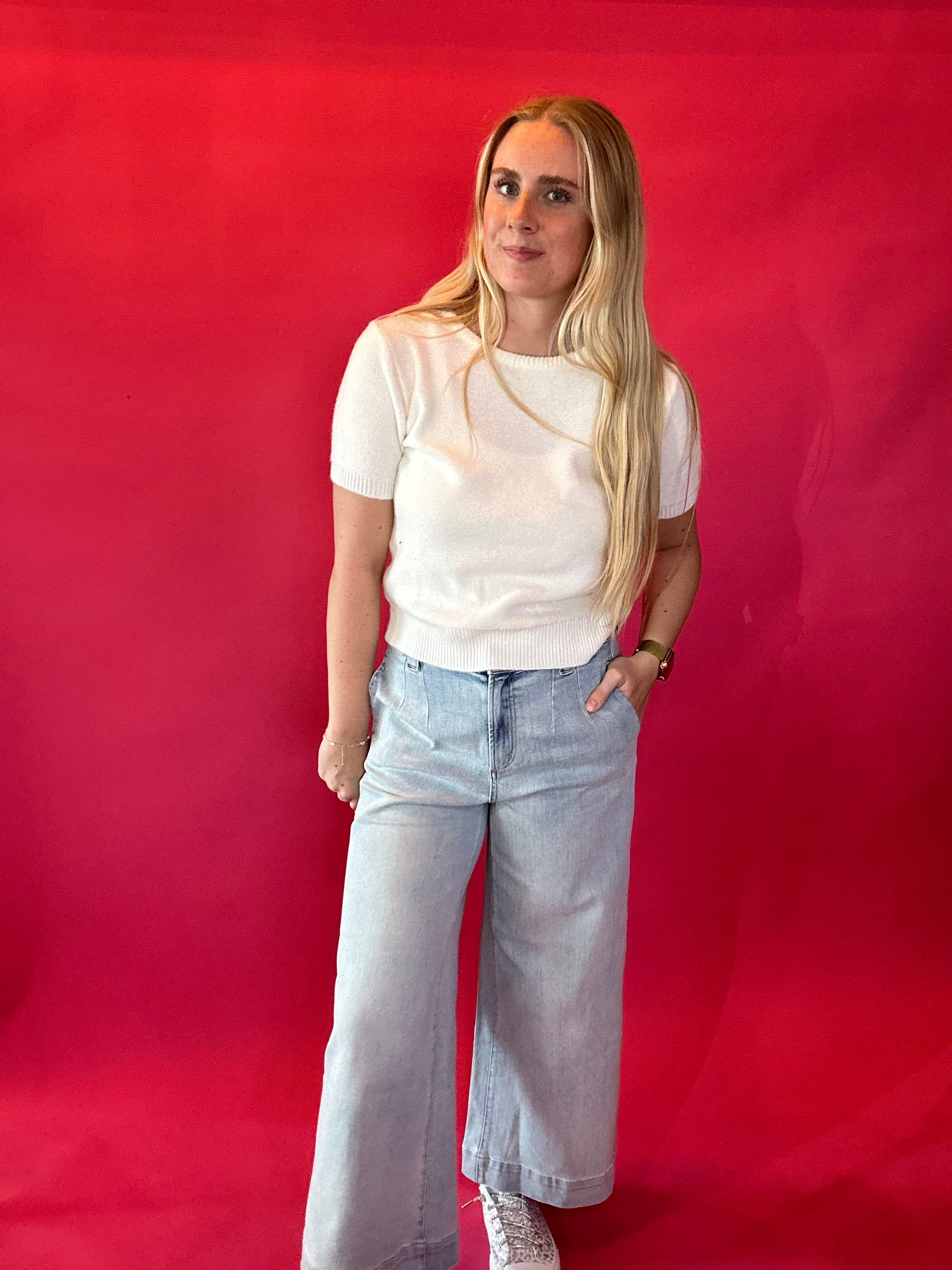 Effortless Days Knit Short Sleeve Sweater in White