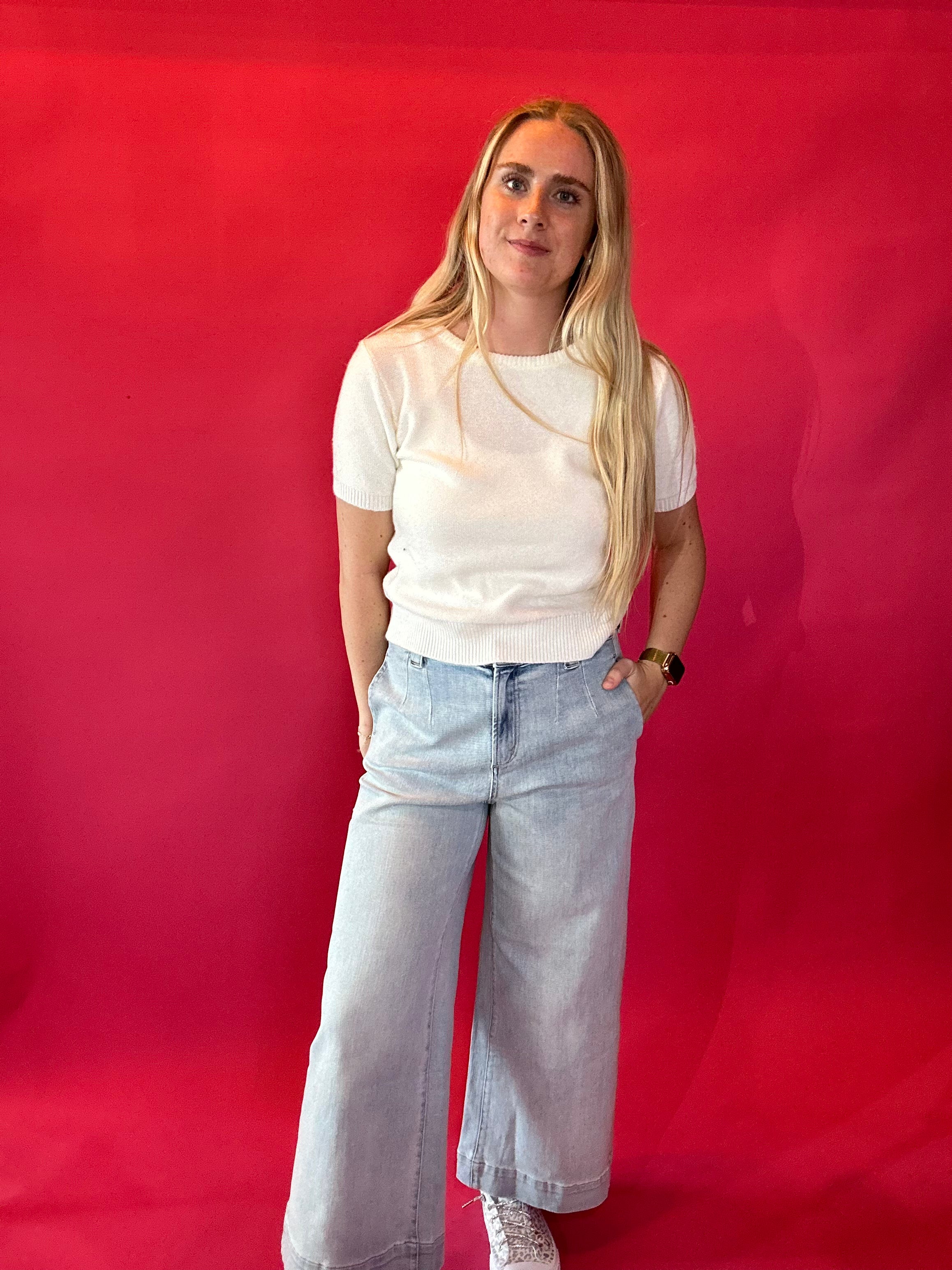 Effortless Days Knit Short Sleeve Sweater in White