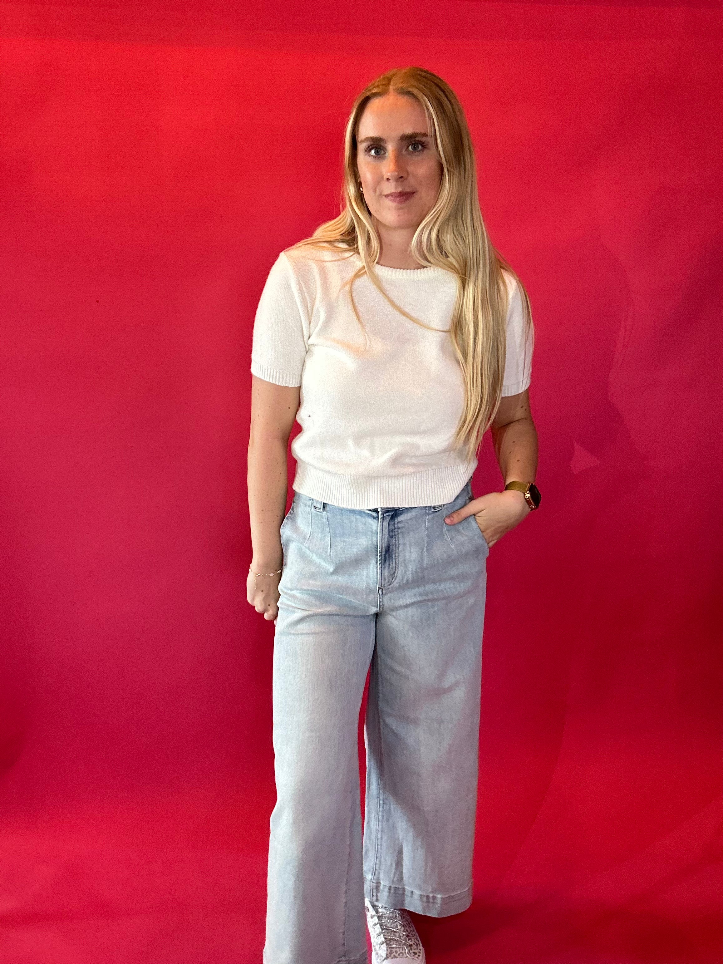Effortless Days Knit Short Sleeve Sweater in White