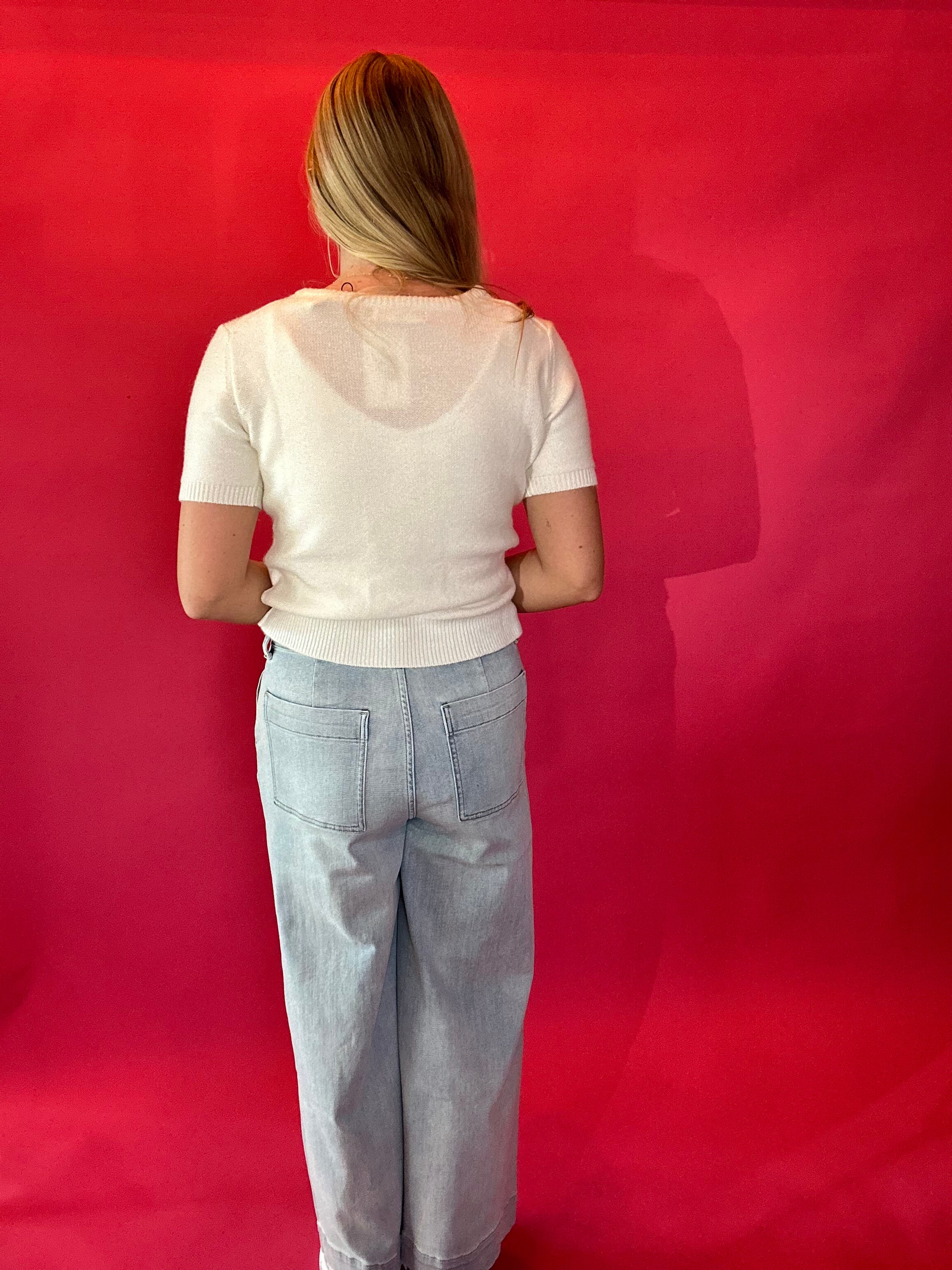 Effortless Days Knit Short Sleeve Sweater in White