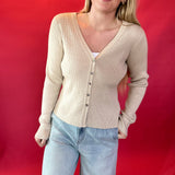 Everyday Cozy Ribbed Button Down in Oatmeal