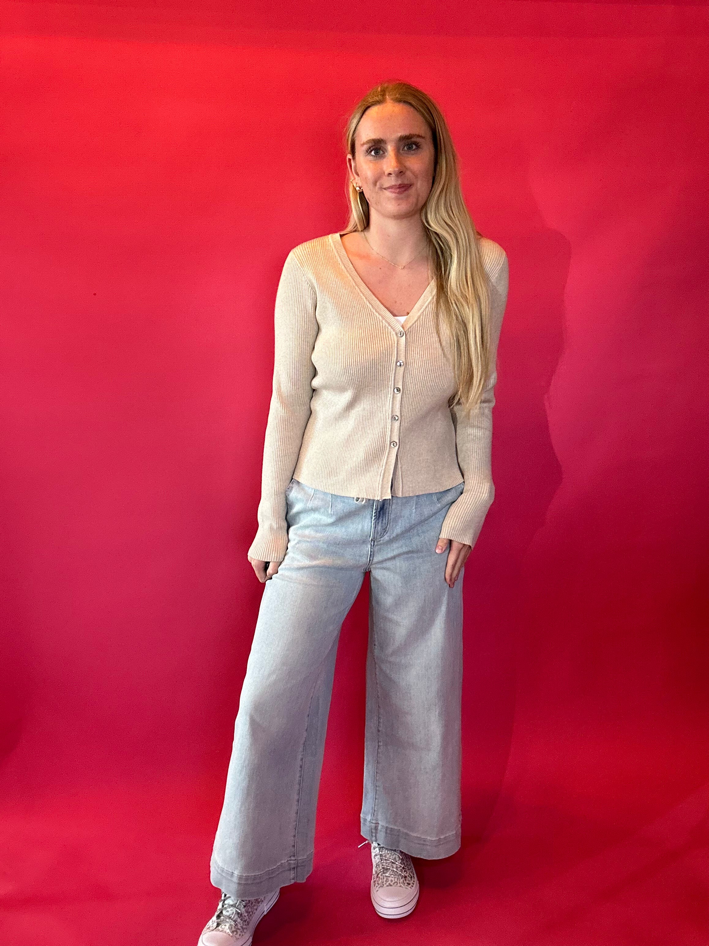 Everyday Cozy Ribbed Button Down in Oatmeal