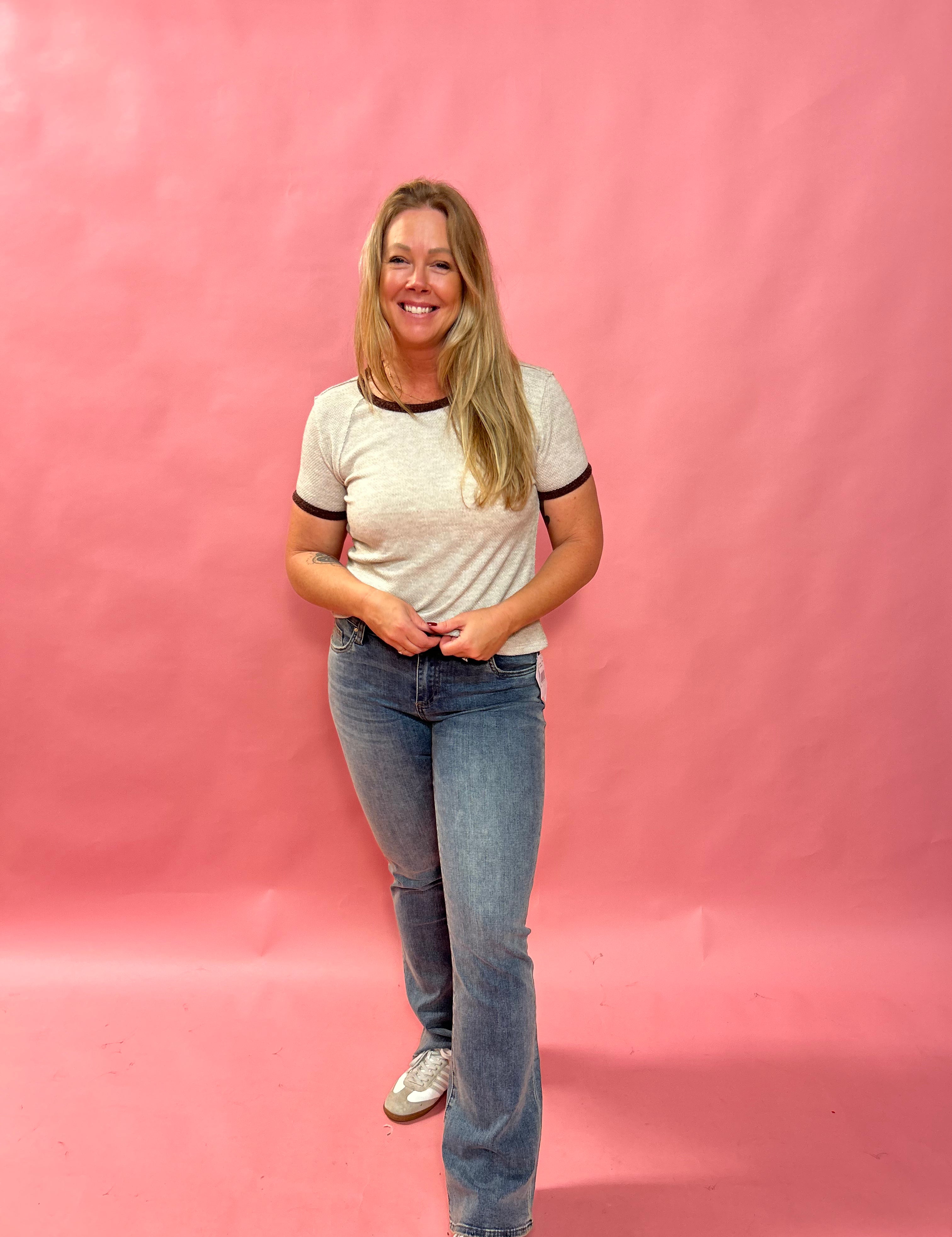 Everyday Ease Contrast Trim Crewneck Top