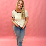 Everyday Ease Contrast Trim Crewneck Top