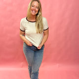 Everyday Ease Contrast Trim Crewneck Top