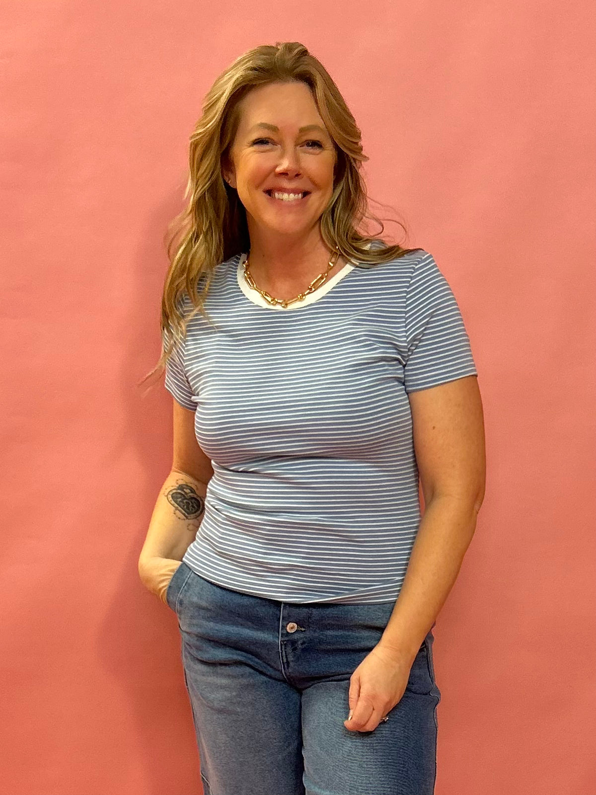 Everyday Stripes: Classic Cotton Tee in Sky