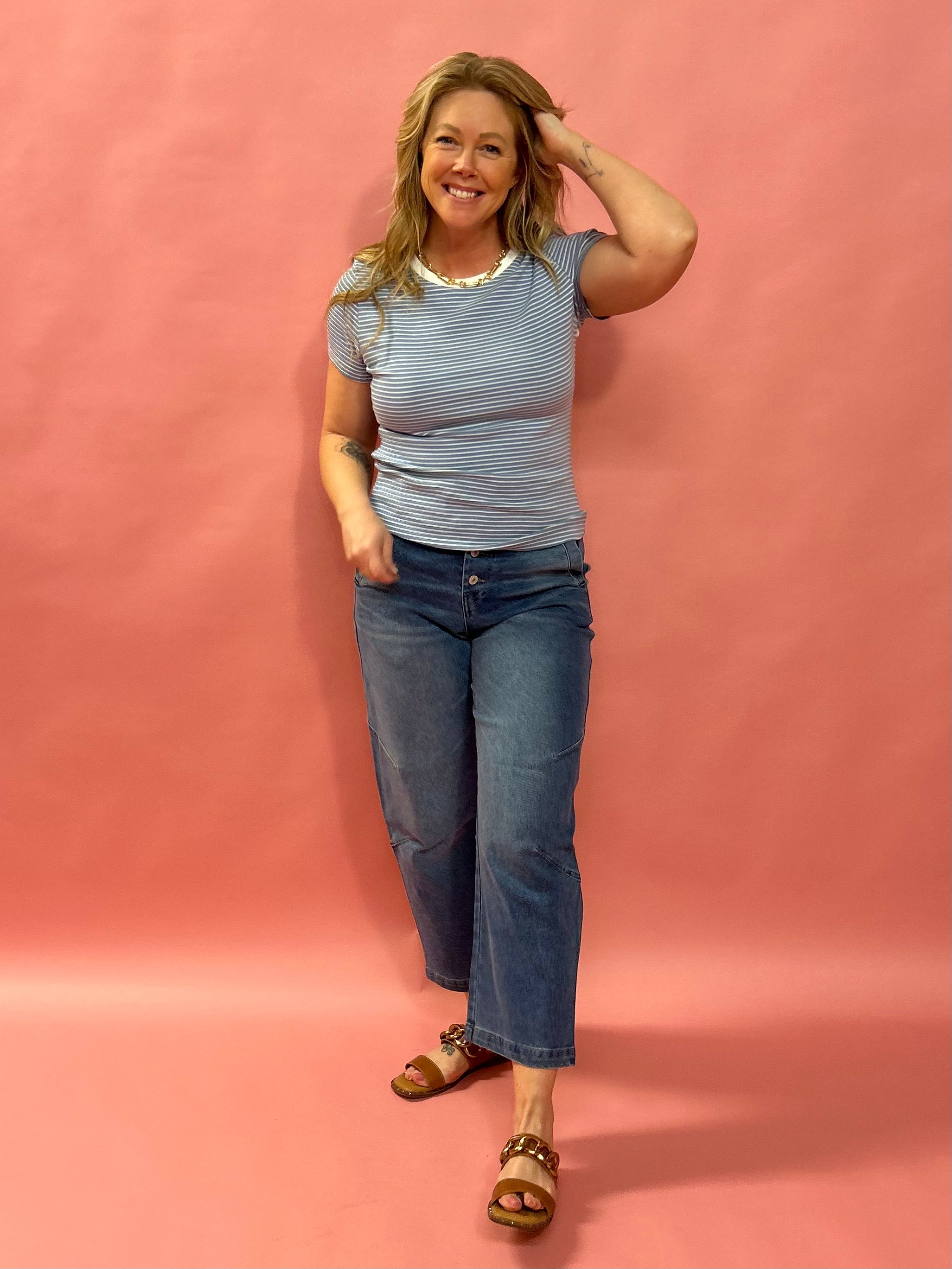 Everyday Stripes: Classic Cotton Tee in Sky