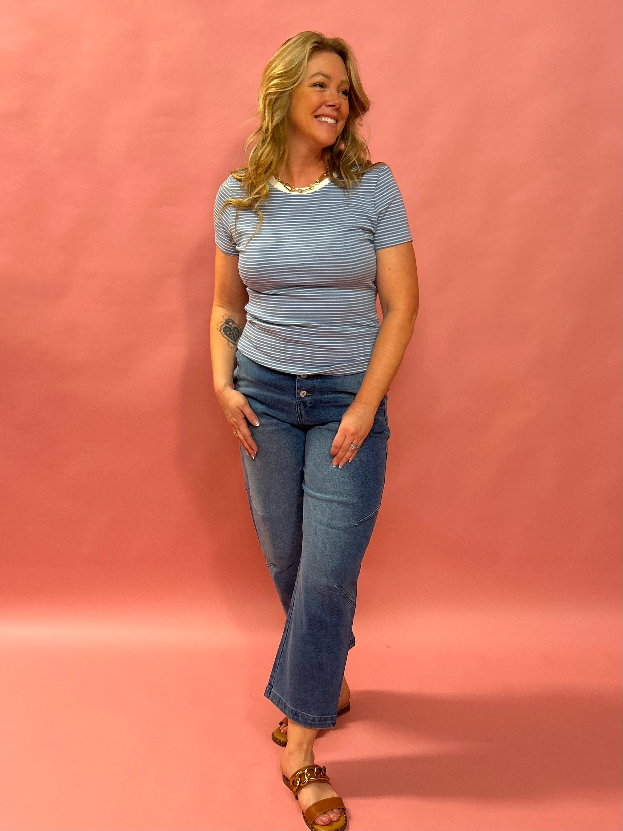 Everyday Stripes: Classic Cotton Tee in Sky