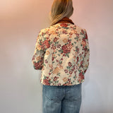Floral Jacquard Button Front Jacket with Corduroy Scallop Edge Detail