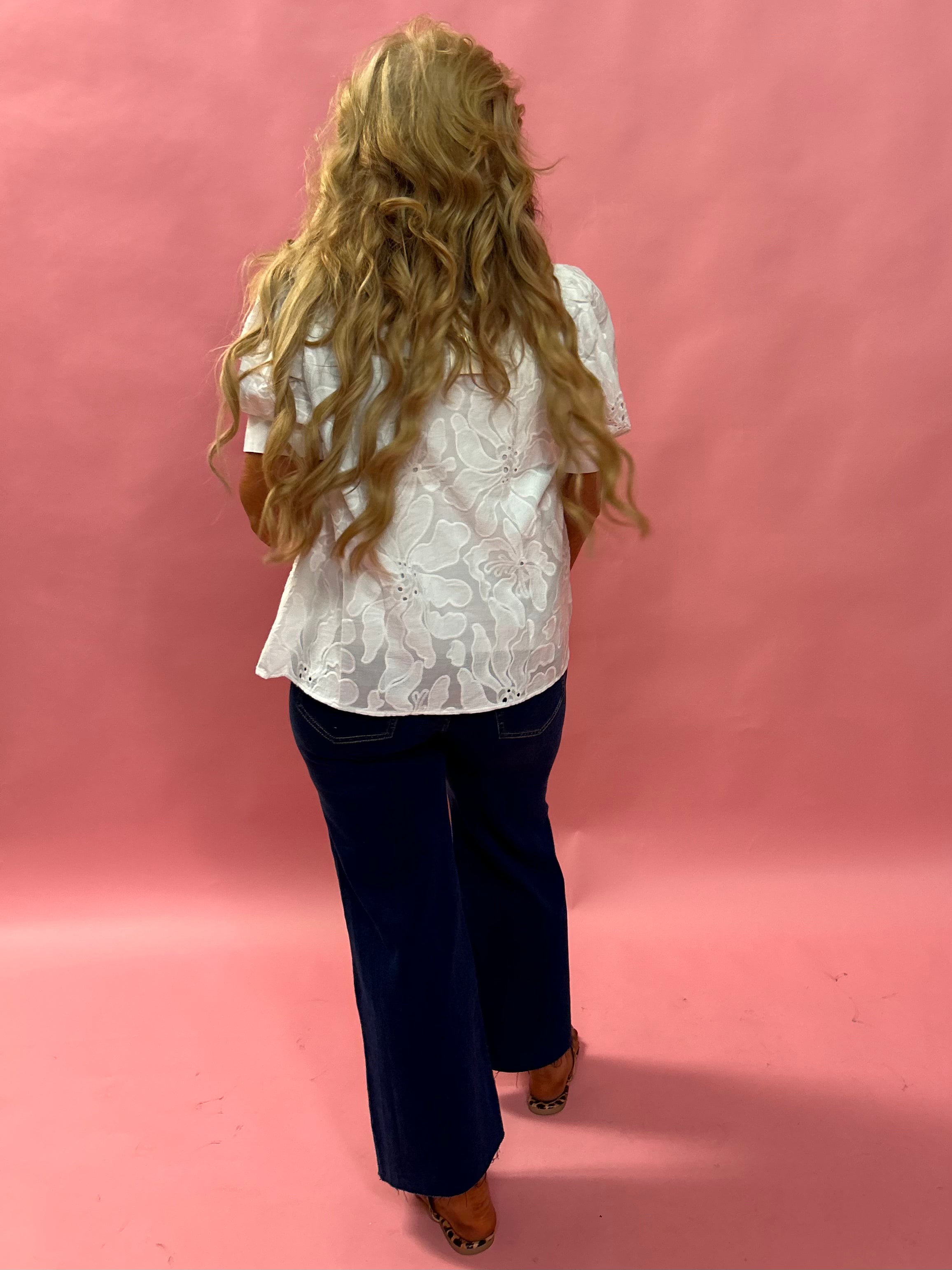 Garden Muse Embroidered Puff Sleeve Top in White