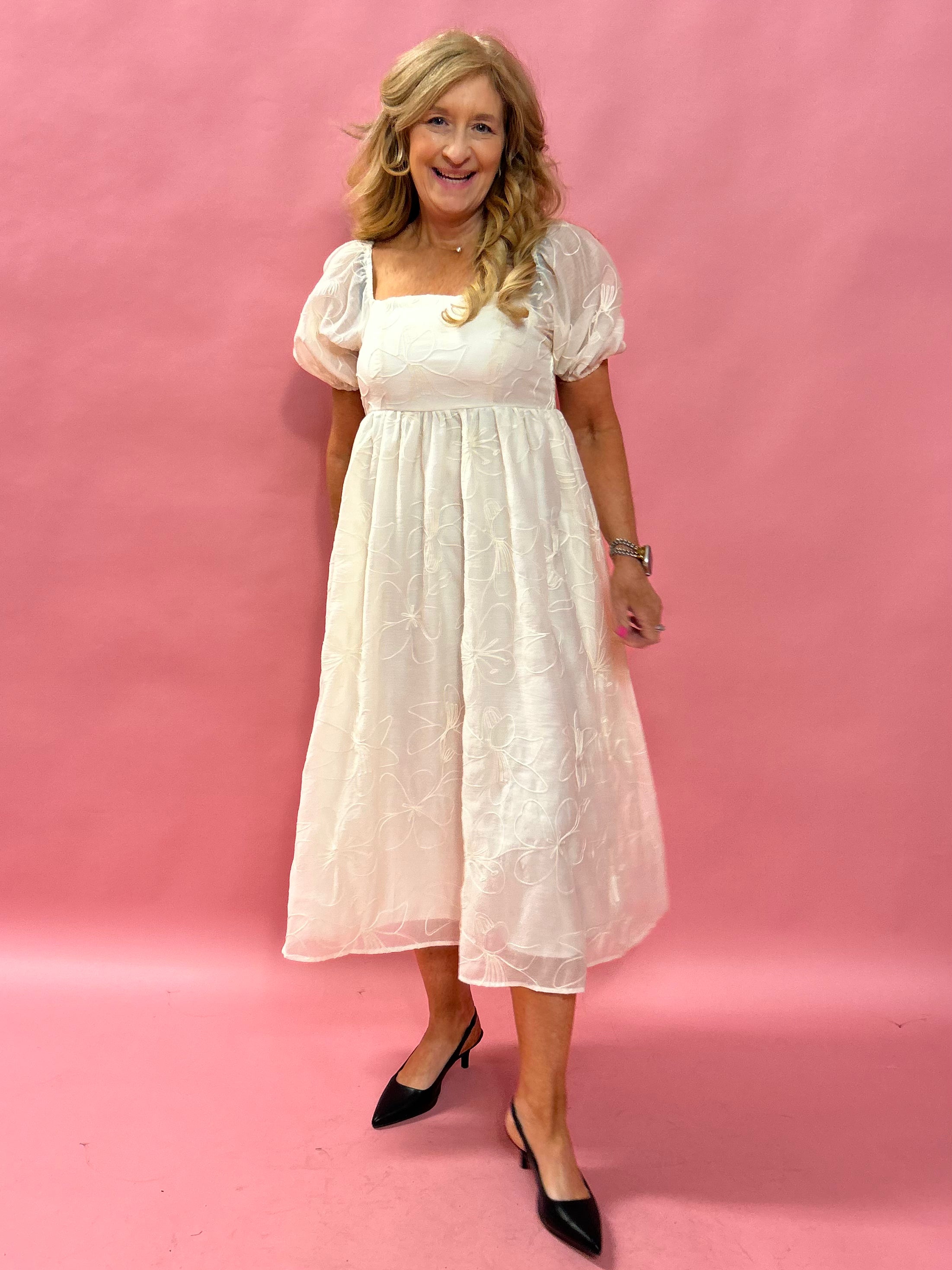 Graceful Charm: Embroidered Babydoll Maxi Dress in Cream